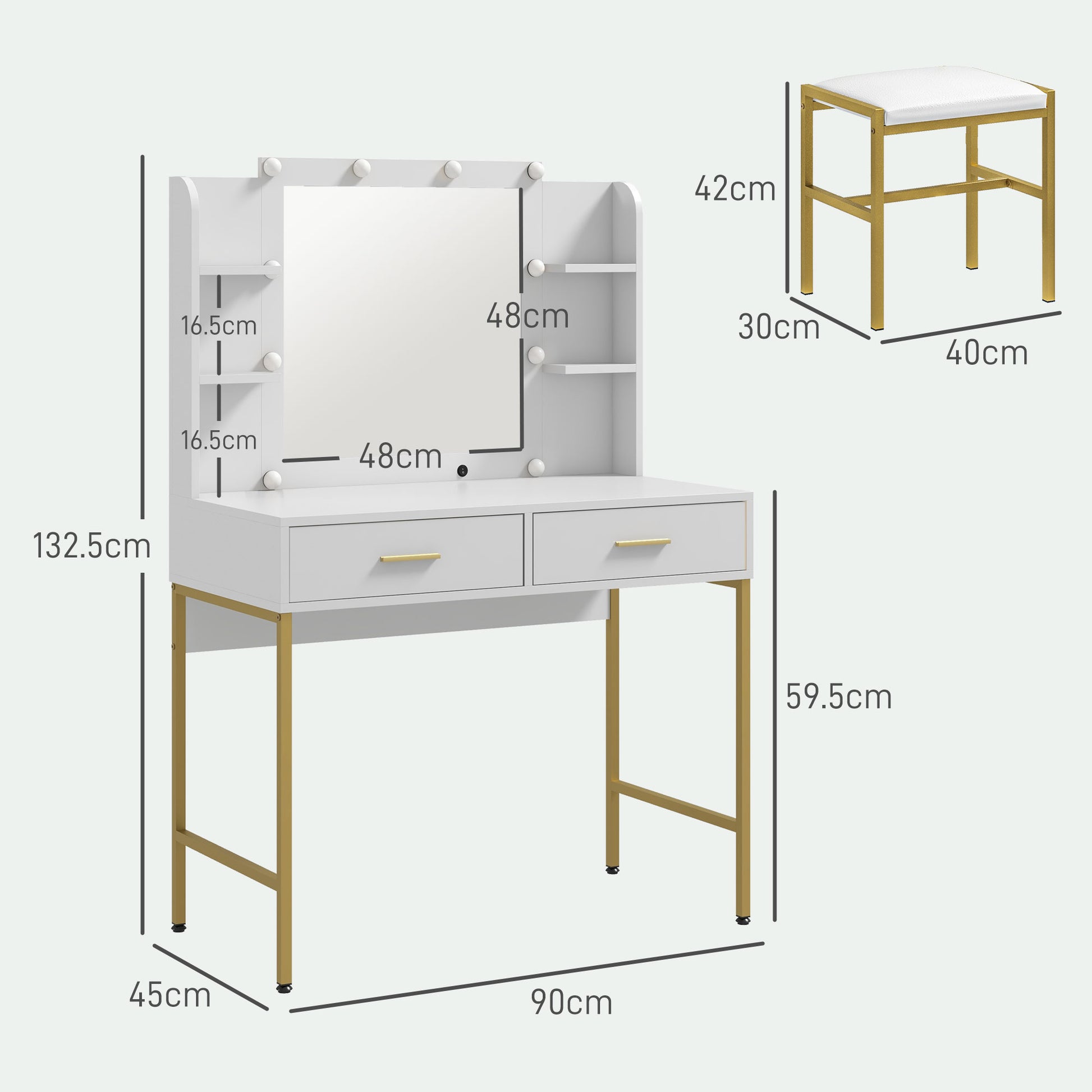 HOMCOM Elegant White Makeup Vanity Table Set with Lighted Mirror, Cushioned Stool, and Storage Drawers - ALL4U RETAILER LTD