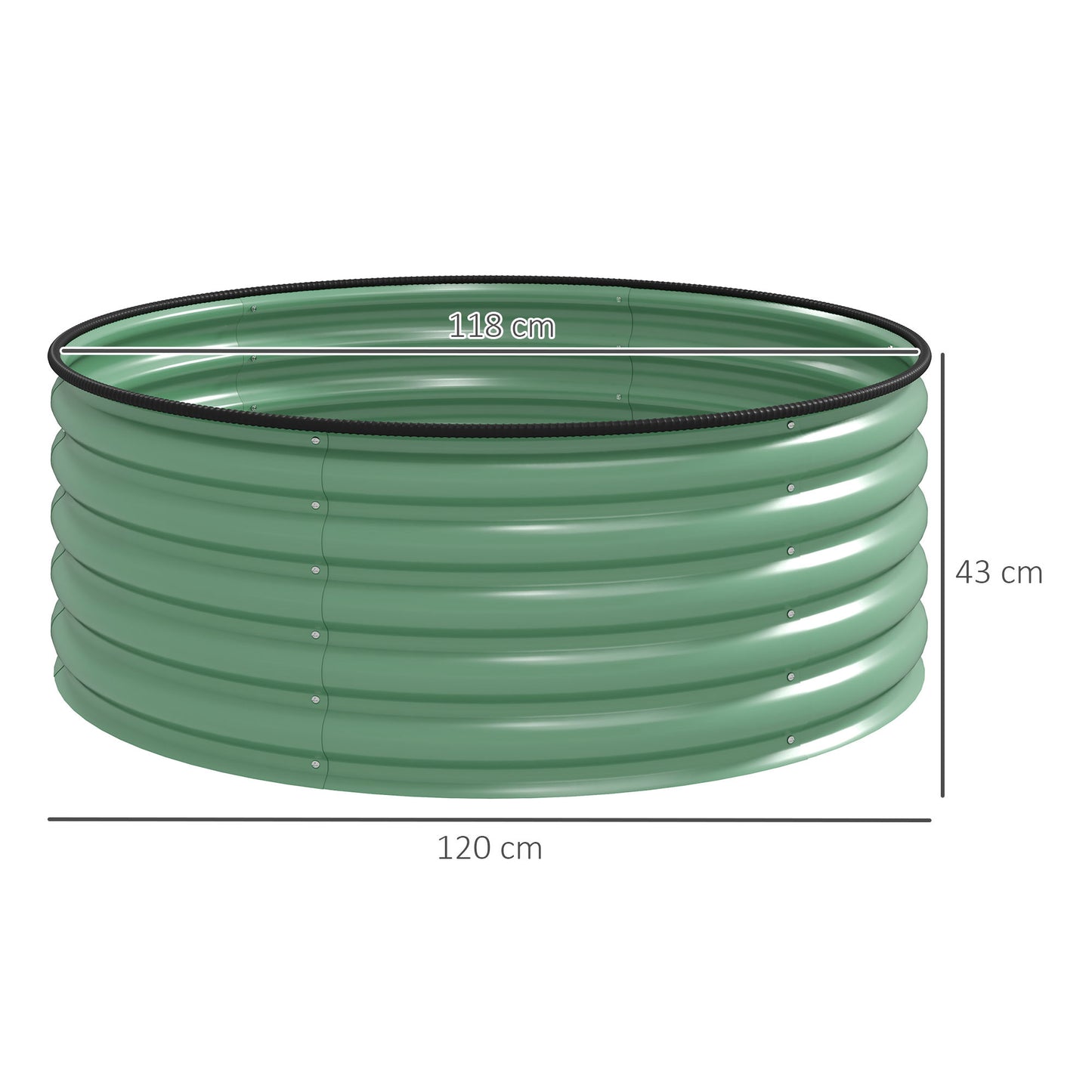 Outsunny Galvanised Raised Garden Bed Safety Edging Outdoor Planter Box 120 x 120 x 43cm Light Green Gloves Included