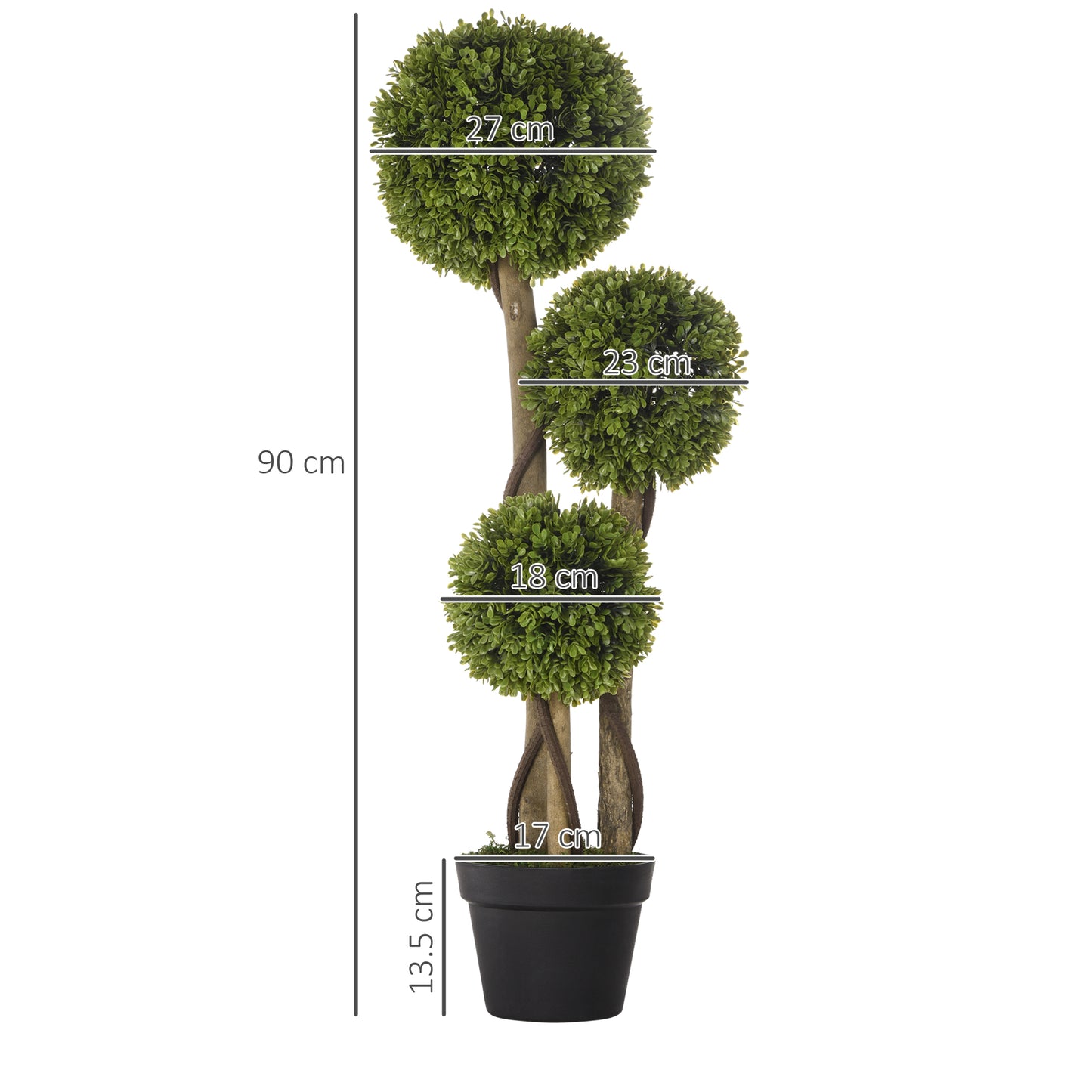 HOMCOM Set of 2 Decorative Artificial Boxwood Ball Topiary Trees in Pots for Indoor and Outdoor Decor 90 Cm Light Green