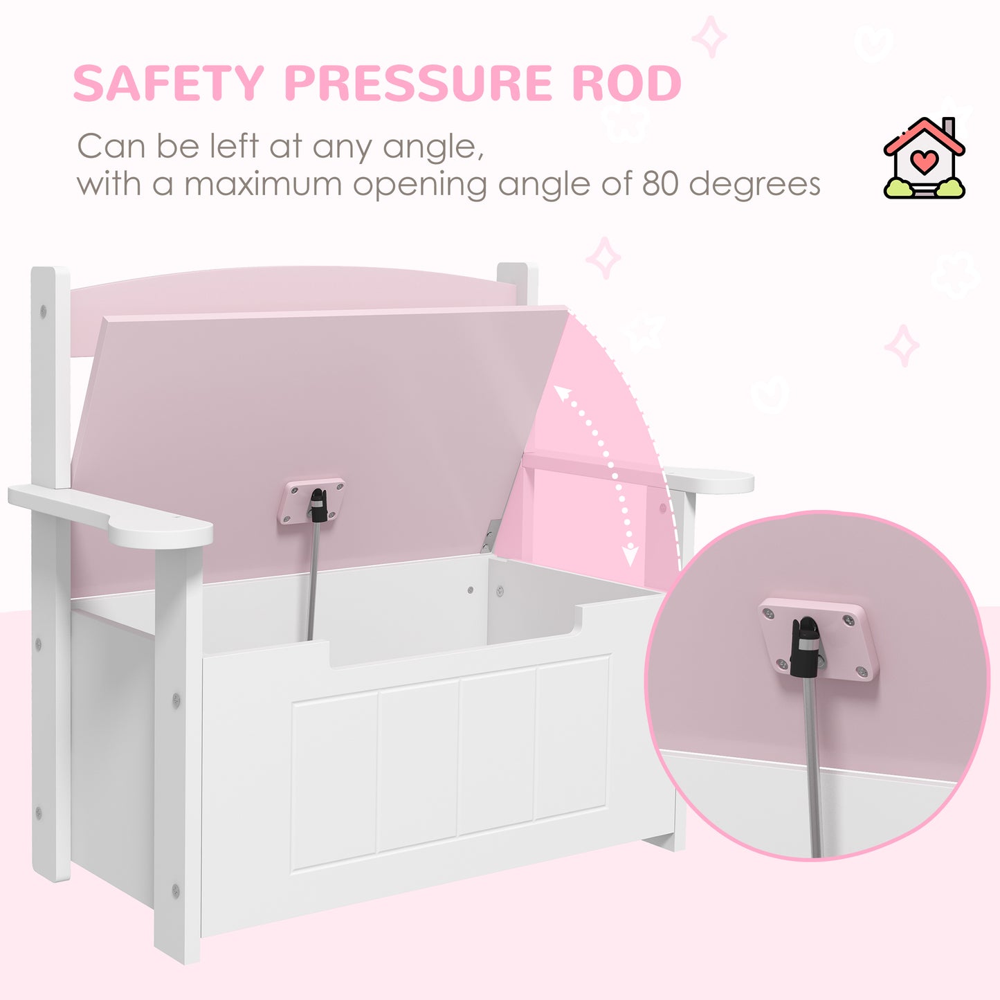 AIYAPLAY 2 In 1 Toy Box With Lid Kids Storage Bench Pink For Bedroom Nursery Playroom