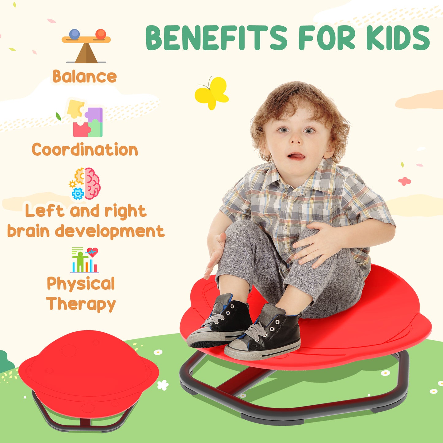 Aiyaplay Planet Shaped Kids Swivel Chair for Sensory Spinning Balance and Coordination Training Red