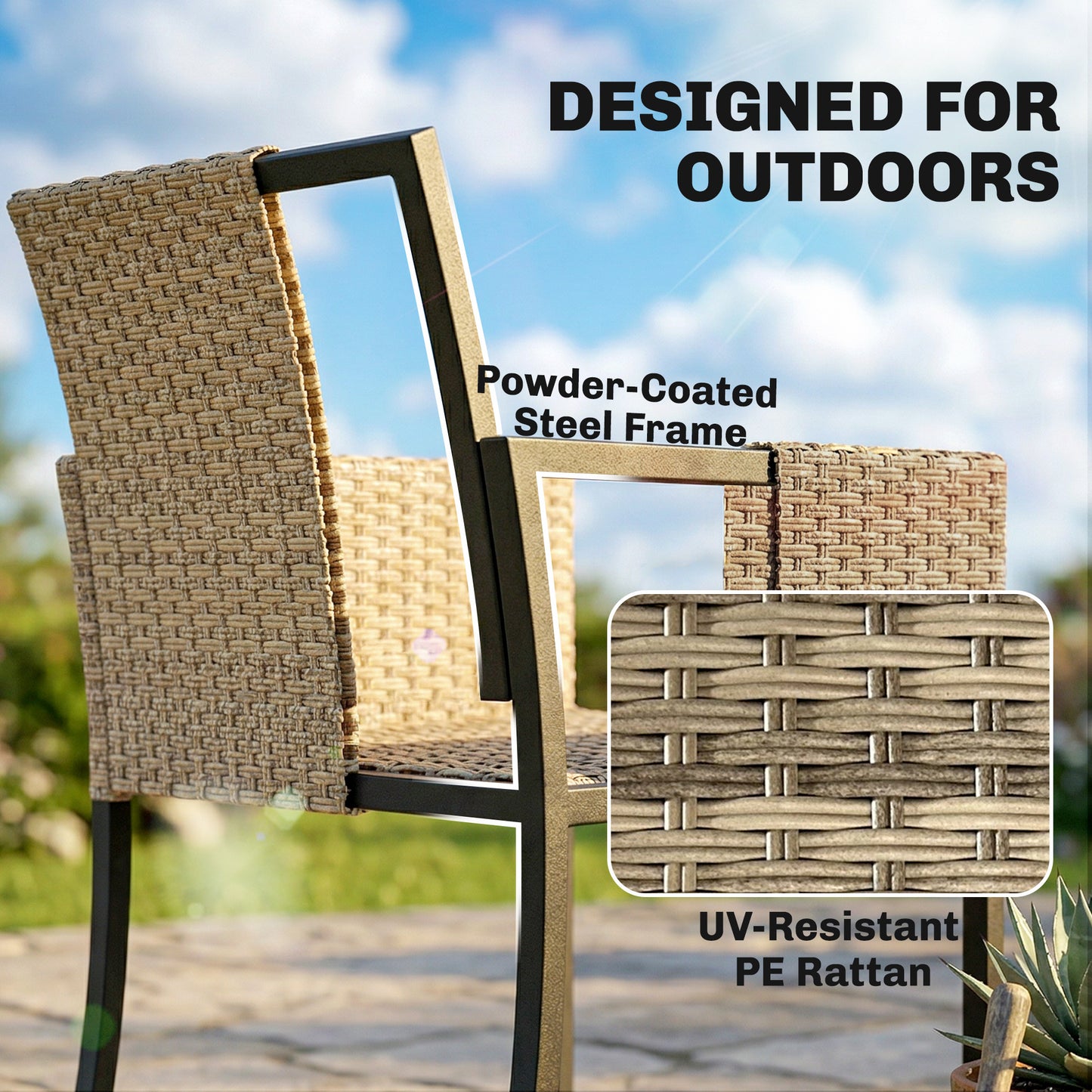 Outsunny 7 Piece Rattan Garden Dining Set With Wood Plastic Table And Six Stackable Chairs Dark Grey