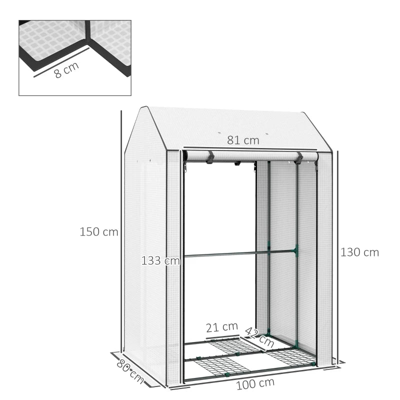 Outsunny Portable Mini Greenhouse with 4 Wire Shelves - Upgraded Tomato Greenhouse for Plants, Roll-Up Door, Vents - 100 x 80 x 150cm, White | Compact Garden Grow House - ALL4U RETAILER LTD