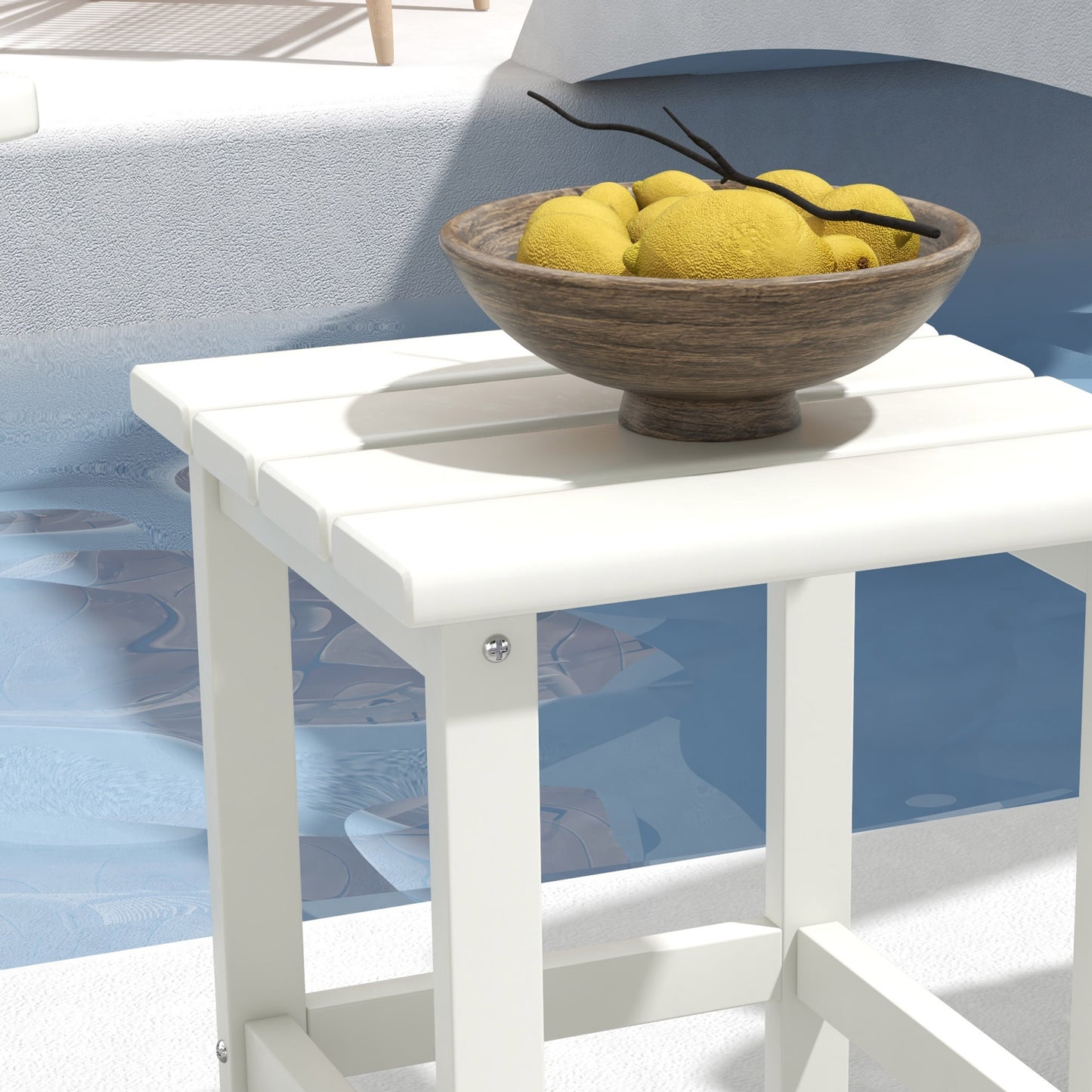Outsunny Square Coffee Table HDPE Tabletop and Frame for Porch Garden 38 x 38 x 46 cm White