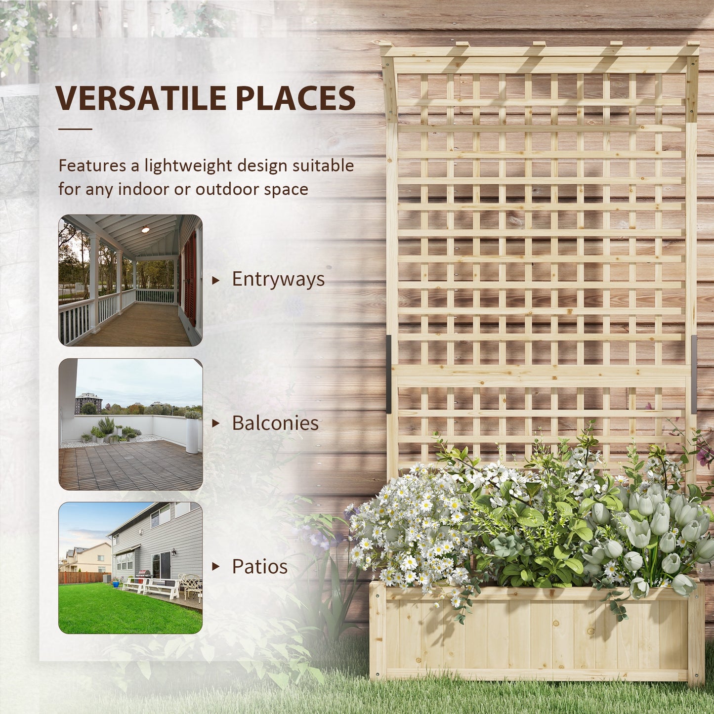 Outsunny Wooden Planter Box with Trellis & Drainage, Ideal for Growing Vegetables and Climbing Plants - ALL4U RETAILER LTD