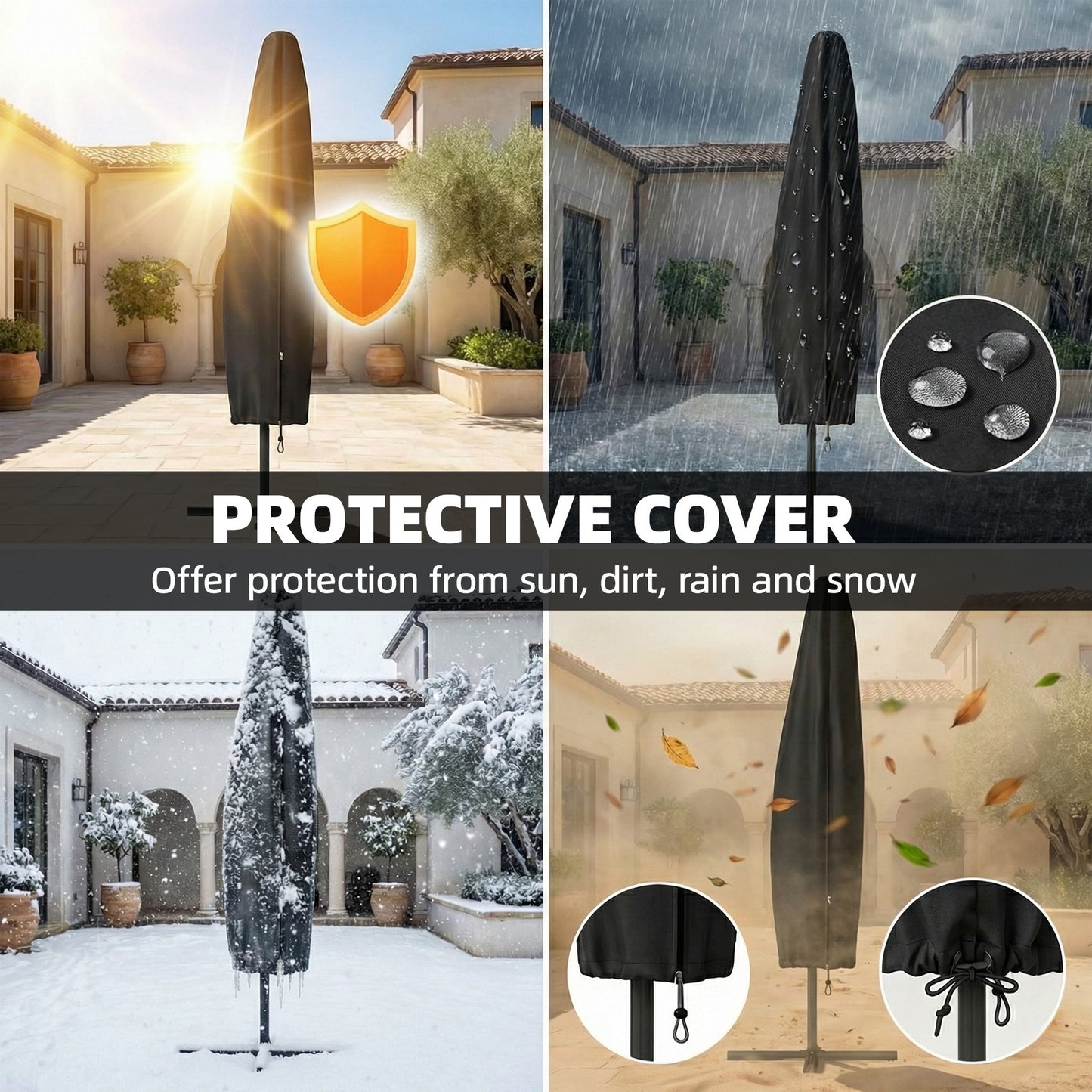 Outsunny 3 x 3 m Garden Cantilever Parasol With Light And Wind Protection 360 Degree Rotation Khaki