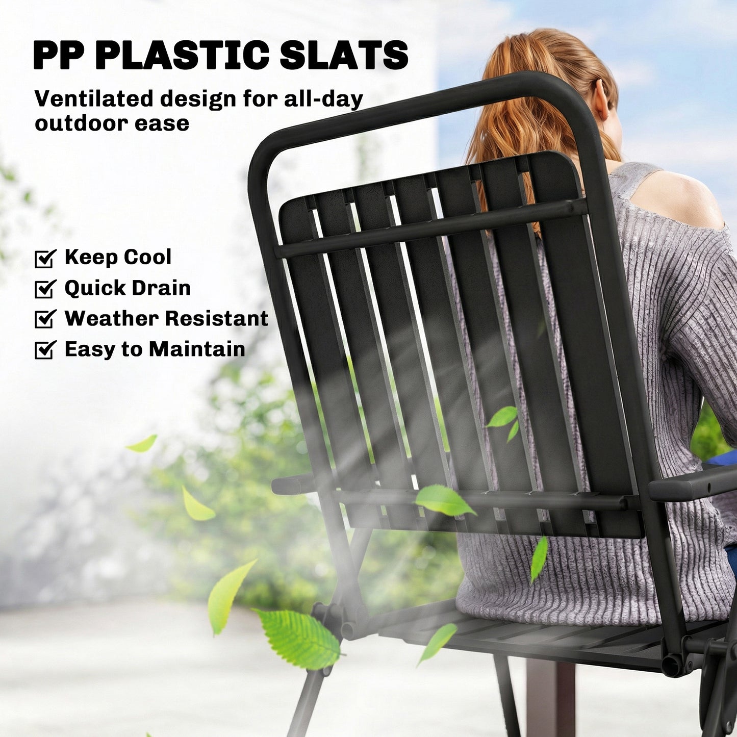 Outsunny Folding Garden Chairs Set Of 4 With Steel Frame Black Plastic Slatted Seats And Armrests For Outdoor Dining