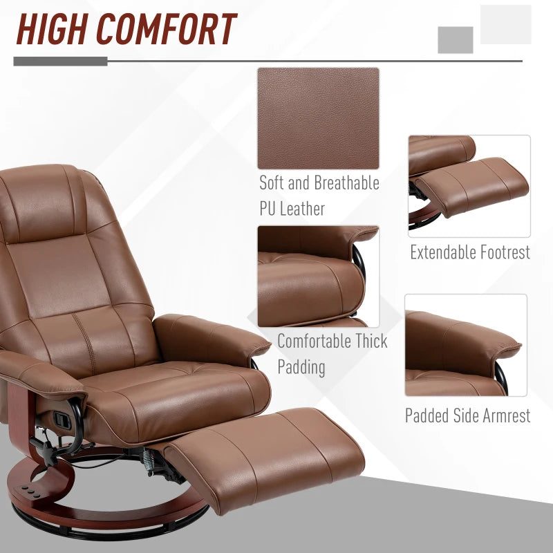 HOMCOM Faux Leather Armchair with 145° Reclining Back and Footrest - Brown, Comfortable Lounge Chair