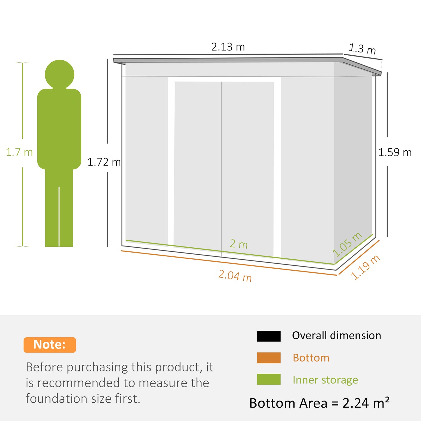 Outsunny 7 By 4Ft Galvanised Steel Garden Shed With Foundation Kit Double Door Two Vents Dark Grey