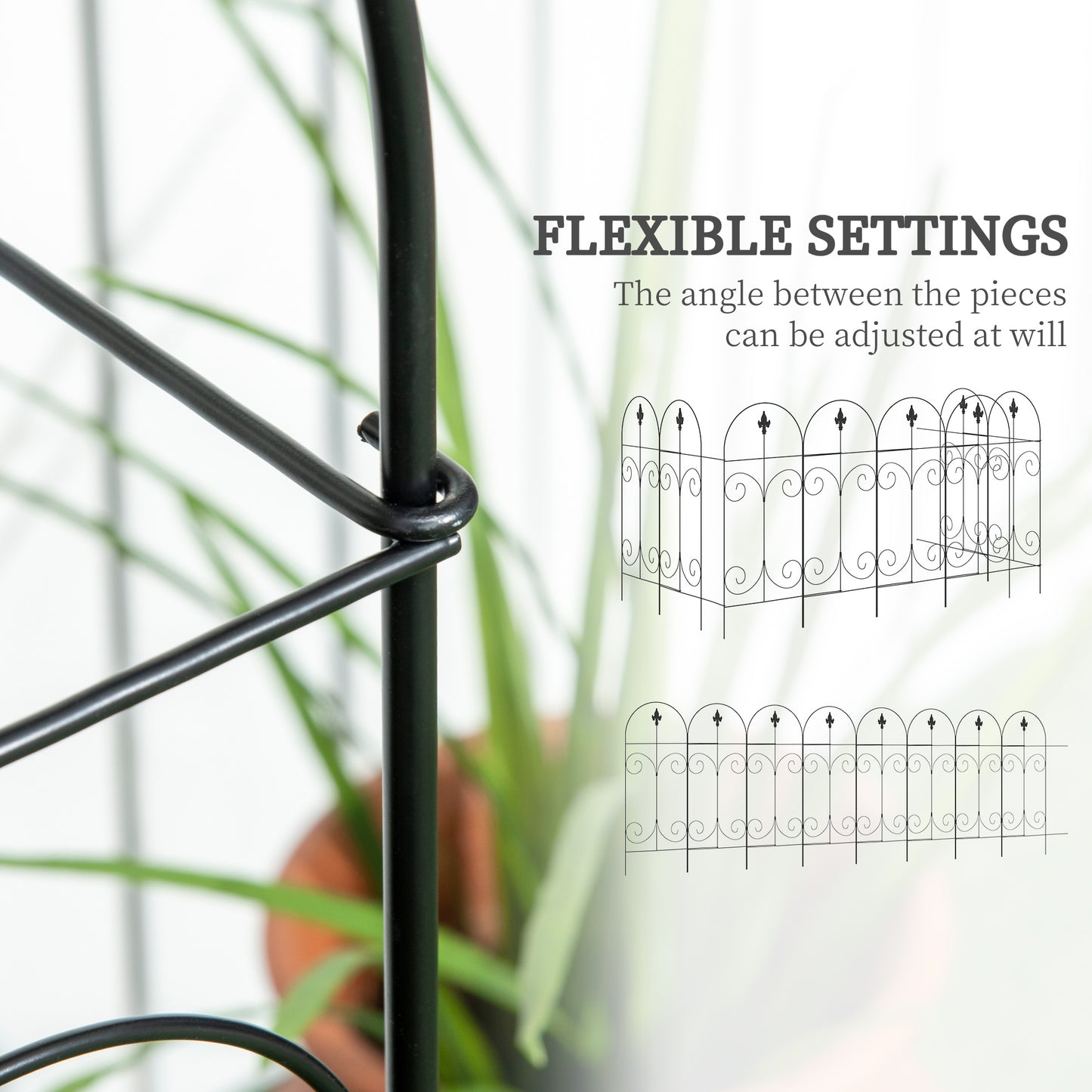Outsunny Decorative Garden Fencing 16 Pcs 44 Inch By 25 Foot Outdoor Picket Fence Panels Rustproof Metal Border Black