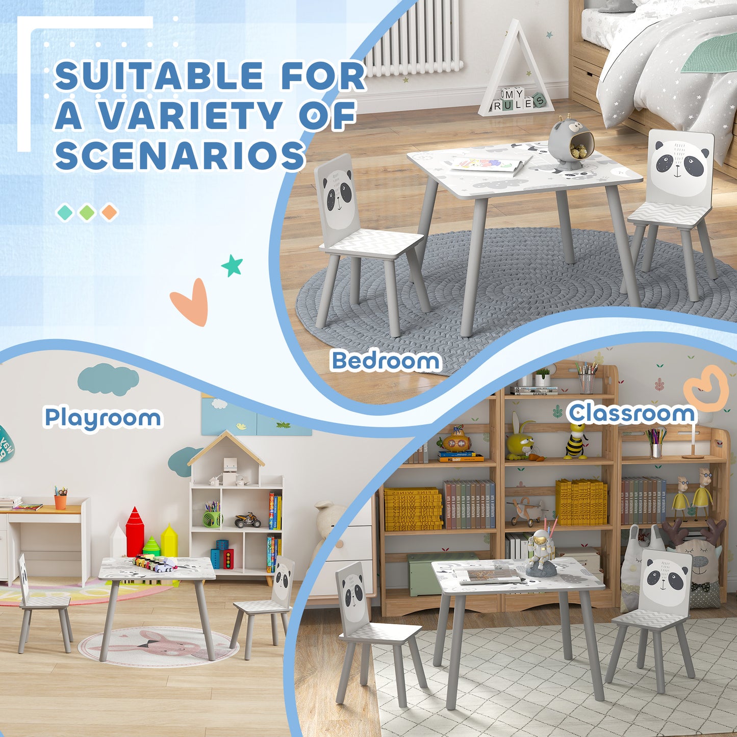 Zonekiz Kids Table And Chairs With Storage Unit And Easel Set, Cute Animal Design Activity Furniture For Ages 3-8 Grey