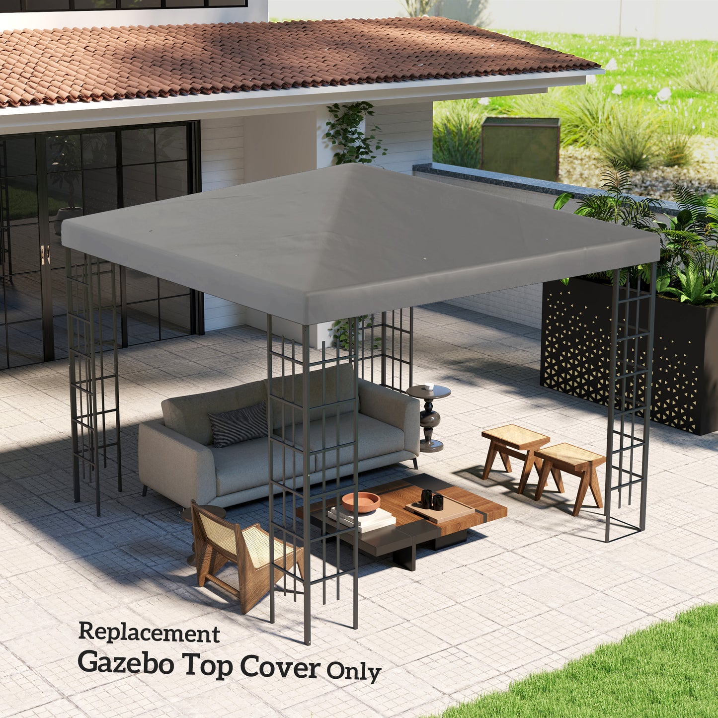 Outsunny 3 x 3m Gazebo Canopy Replacement Grey Polyester With Grommets UPF30 Protection