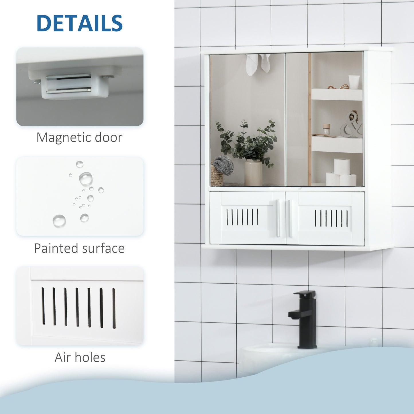 Kleankin Modern Freestanding Bathroom Storage Cabinet With Double Doors And Adjustable Shelves White