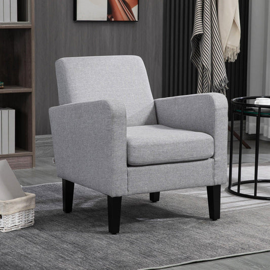 HOMCOM Modern Armchair Accent Chair with Rubber Wood Legs for Bedroom Light Grey - ALL4U RETAILER LTD
