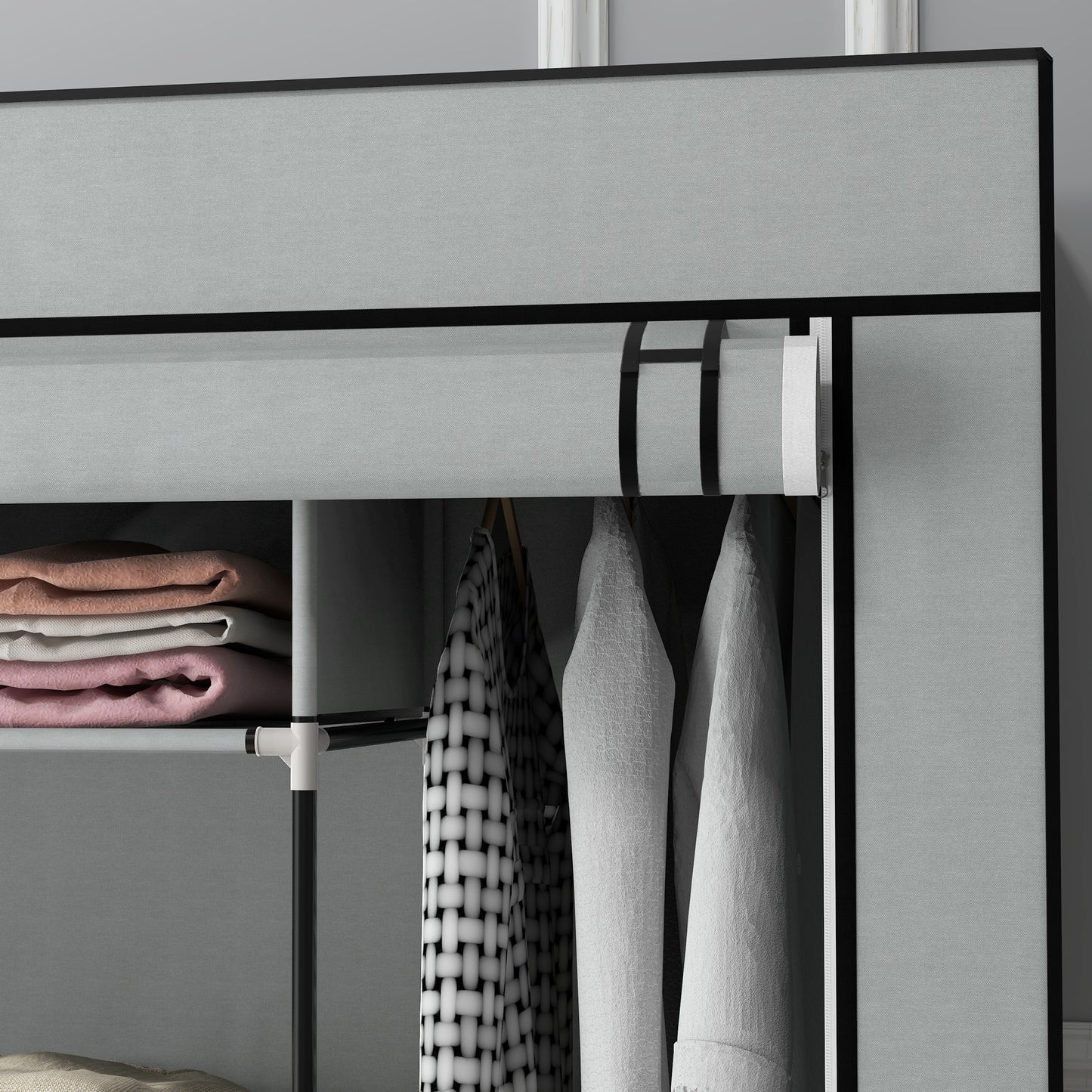 HOMCOM Fabric Wardrobe for Bedroom 10 Compartments 2 Hanging Rails and 4 Drawers 166 by 42.5 by 169.5 cm Dark Grey