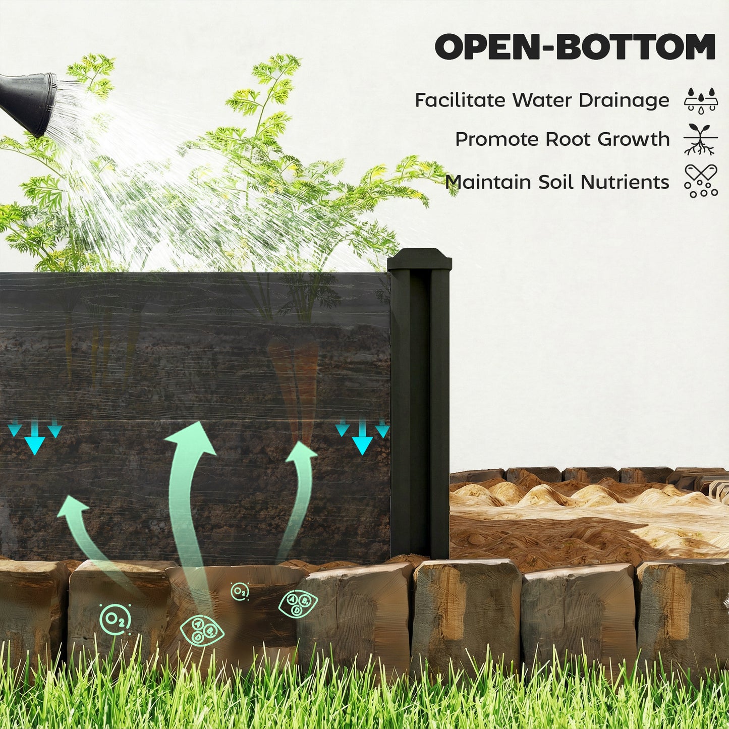 Outsunny Vinyl Raised Garden Bed Kit 2x2x1ft Modular Elevated Garden Box With Slotting Legs Open Bottom Dark Grey