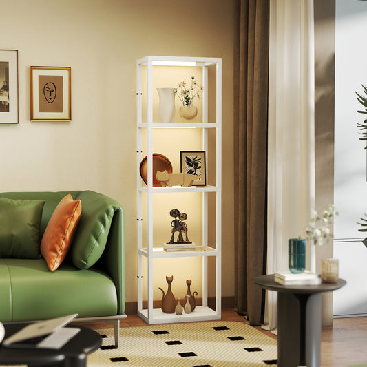 HOMCOM White Four Shelf Floor Lamp With Tempered Glass Shelves And Adjustable Warm White LEDs