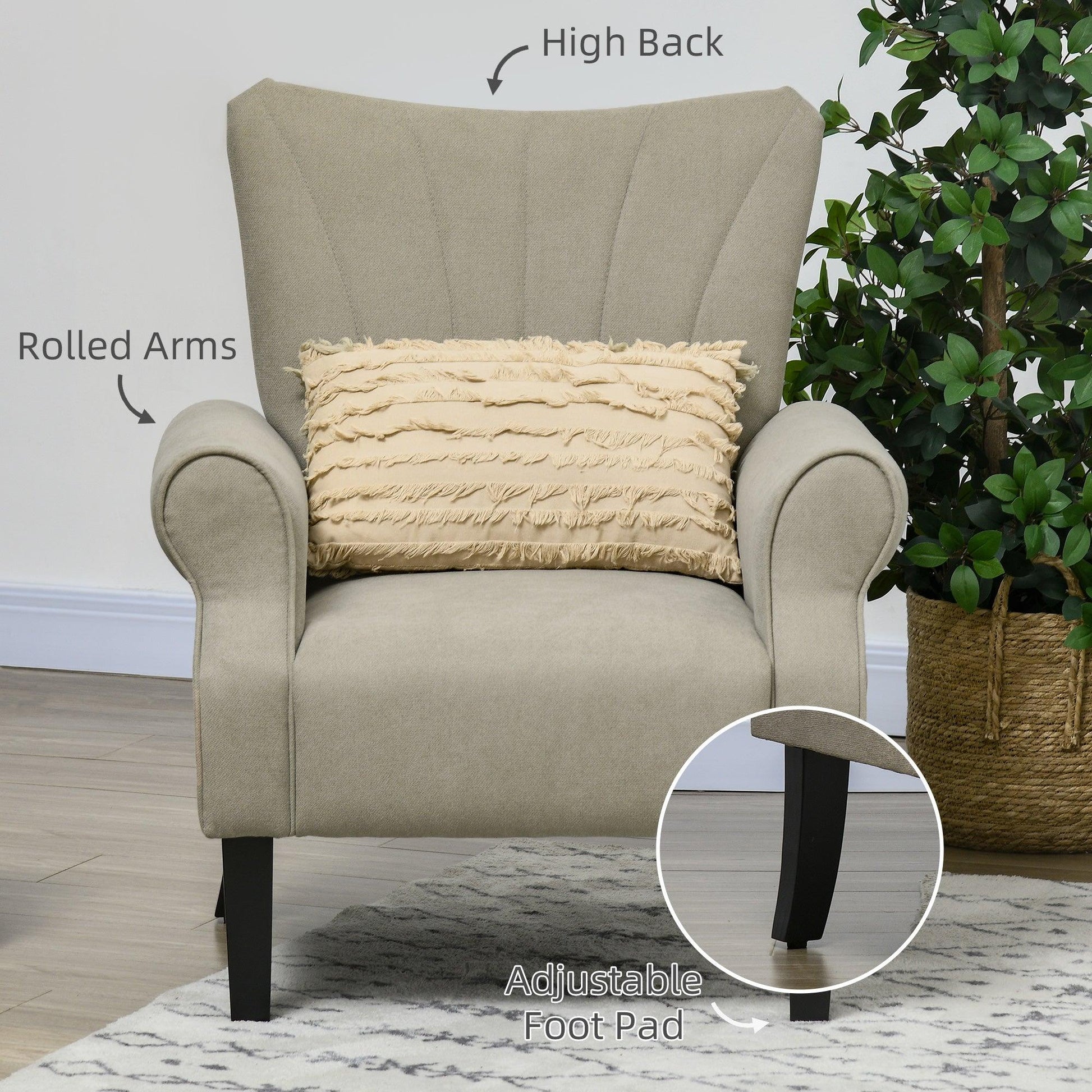 HOMCOM Armchair, Upholstered Modern Accent Chair with Wood Legs, Beige - ALL4U RETAILER LTD