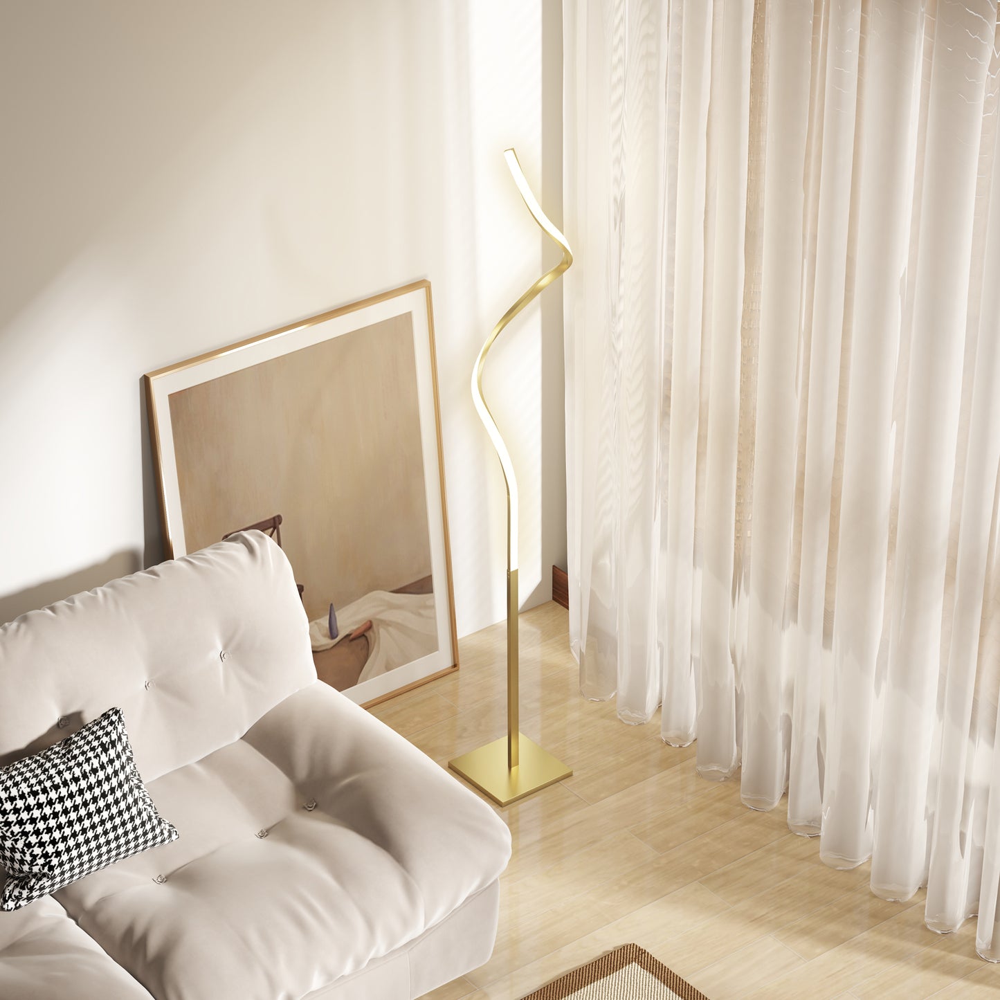 HOMCOM LED Floor Lamp Spiral Twist With 3 Adjustable Brightness Levels Foot Switch Gold Tone For Bedroom Living Room