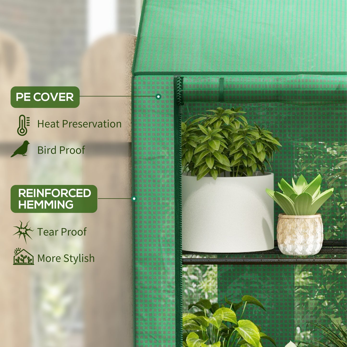 Outsunny 46 x 143cm Three Shelf Mini Greenhouse Green Plastic Garden Shelter With Roll Up Doors