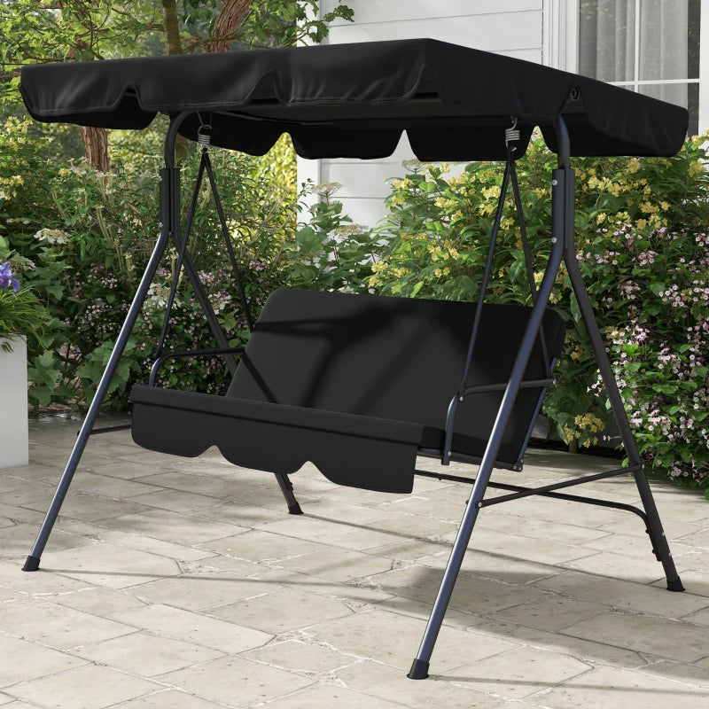 Outsunny 3-Seater Garden Swing Chair with Adjustable Canopy - Black | Weather-Resistant Outdoor Furniture for Relaxation and Comfort - ALL4U RETAILER LTD