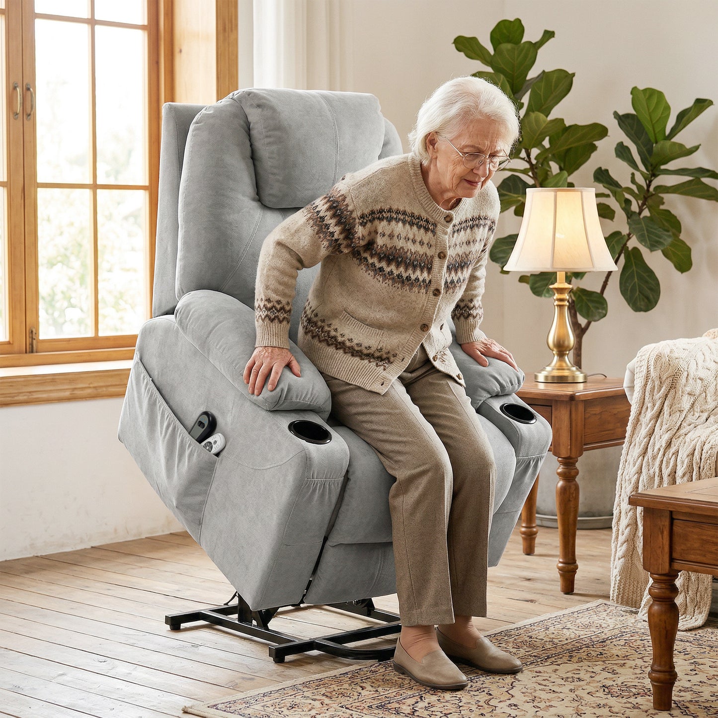 HOMCOM Electric Power Lift Recliner Chair With Pocket Spring And Massage Function Wide Backrest Light Grey
