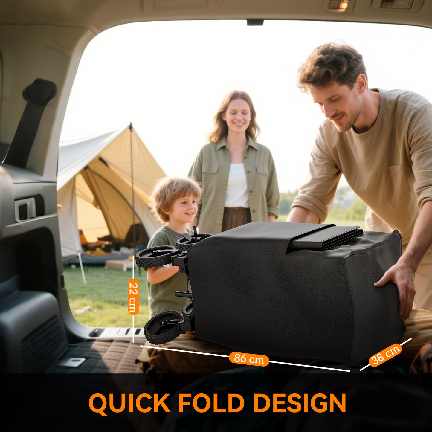 Outsunny Double Deck Folding Festival Wagon on Wheels 200kg 350L Capacity 134cm Extended for Camping Garden Beach