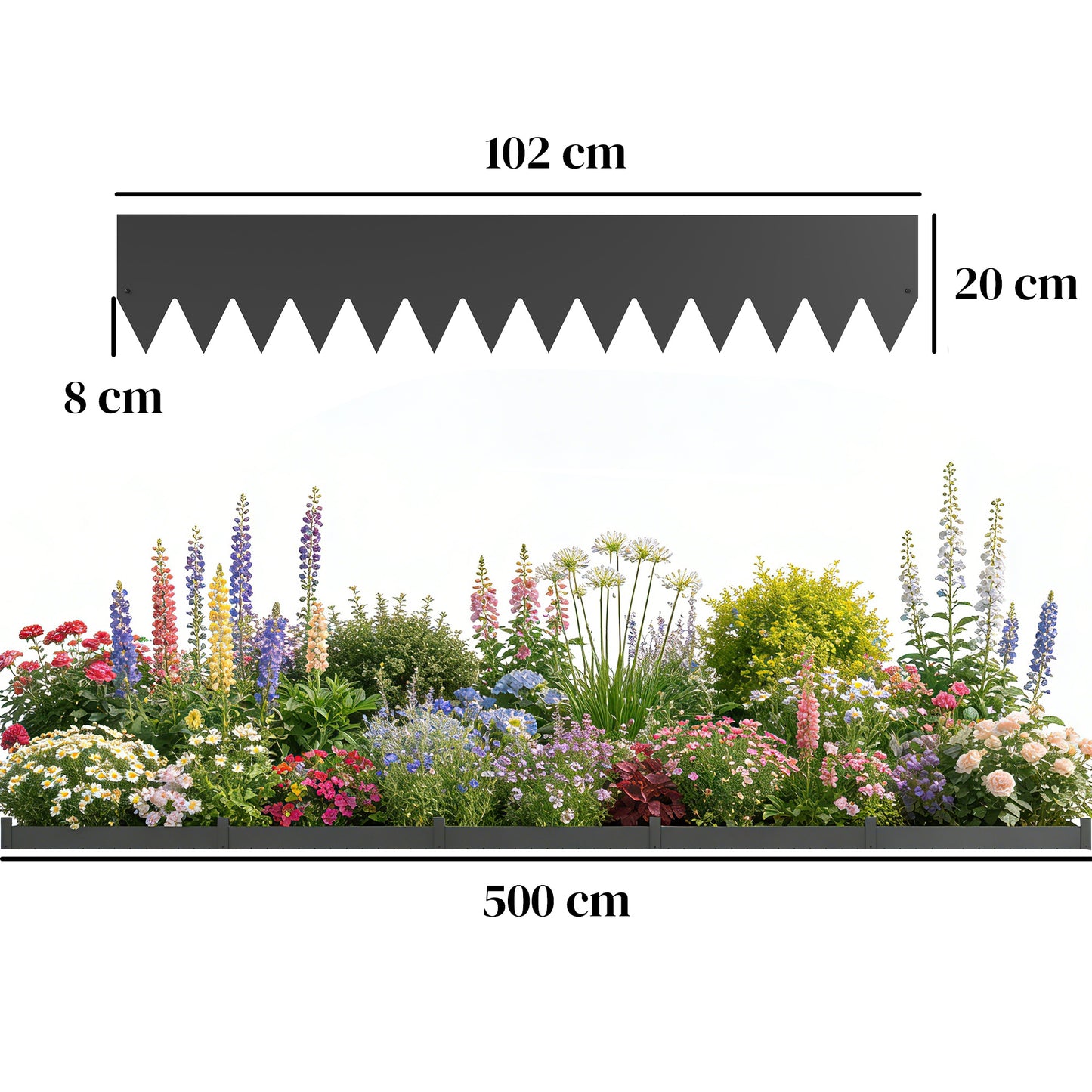 Outsunny 5 Pcs Metal Garden Fence Panels Picket Fence 115x20cm Weatherproof Black