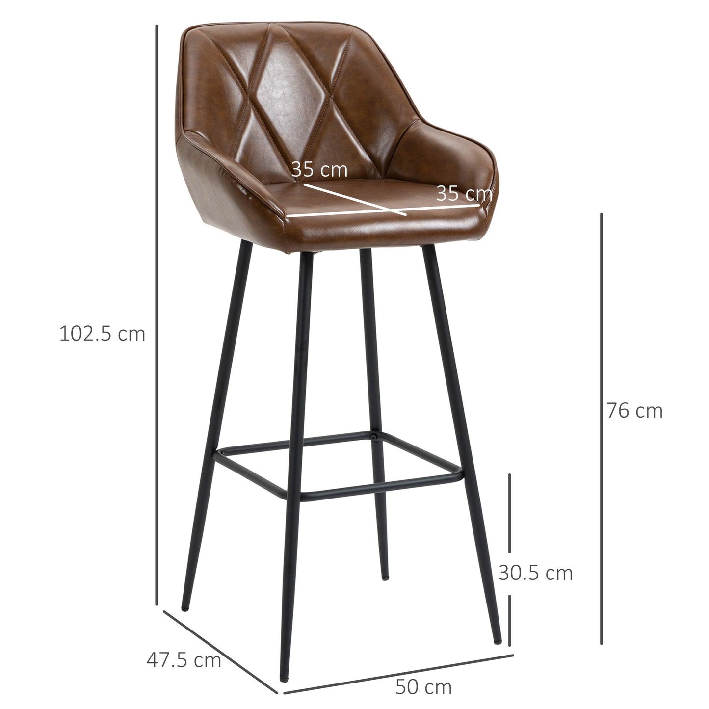 HOMCOM Retro Bar Stools Set of 2, Breakfast Bar Chairs with Footrest - ALL4U RETAILER LTD