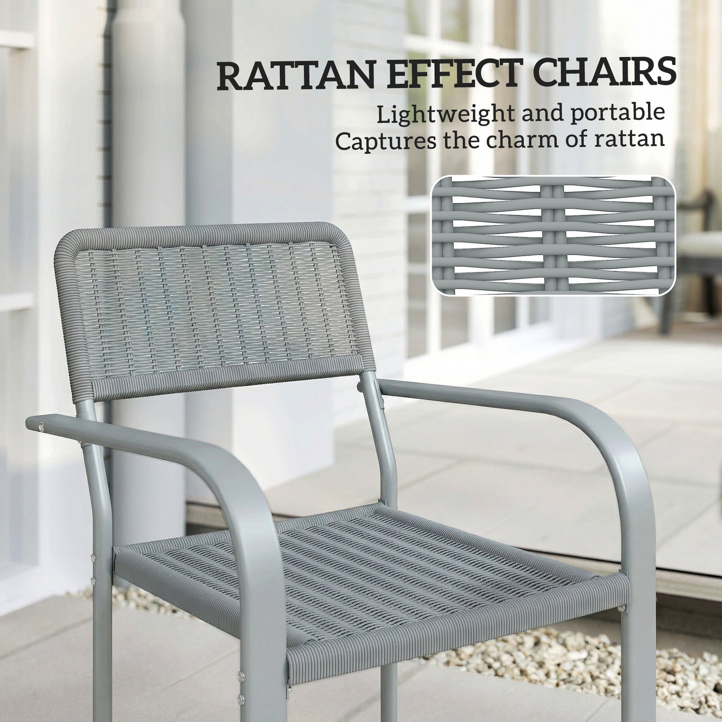Outsunny Stackable Garden Chairs Set of 4 Rattan Effect Outdoor Dining Chairs Light Grey