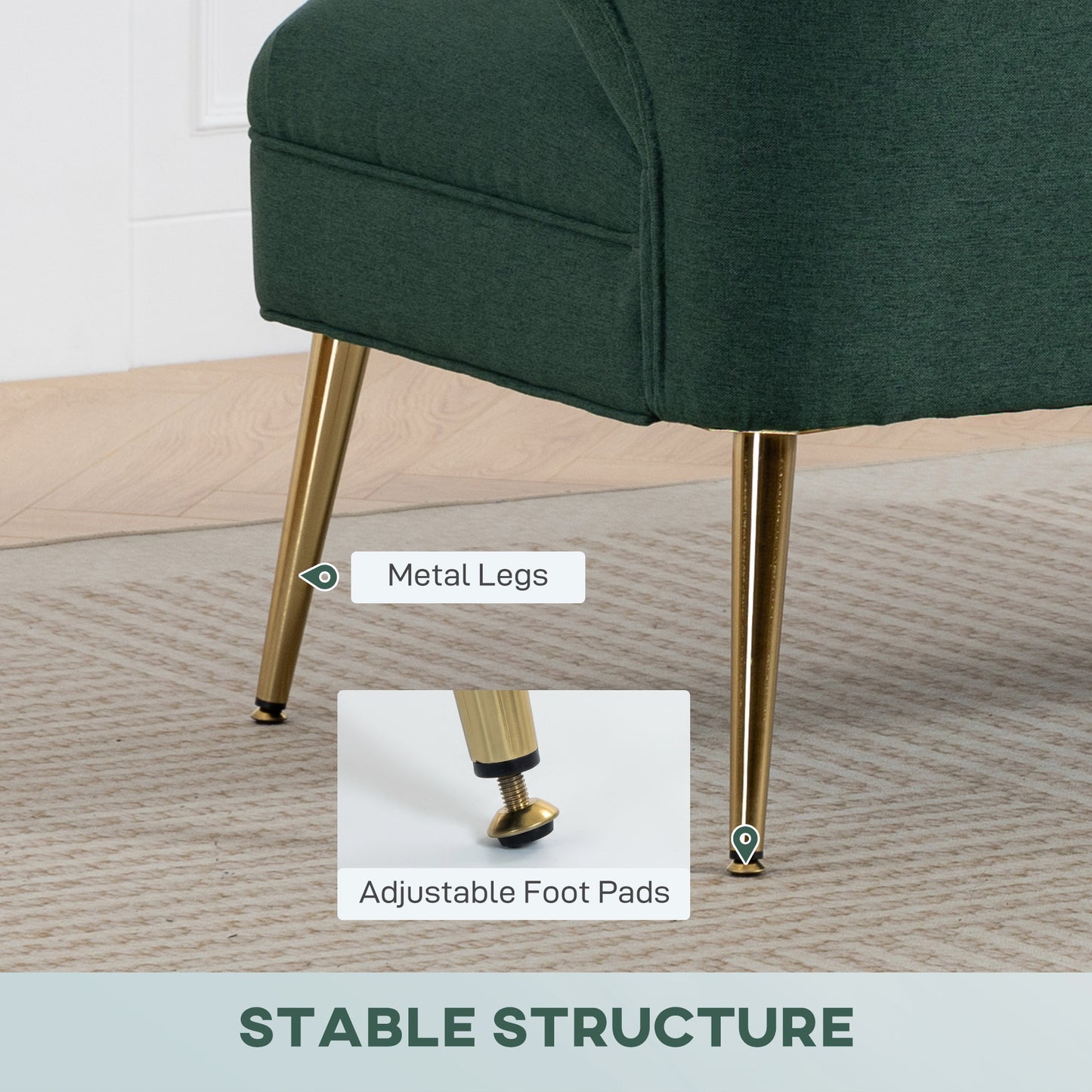 HOMCOM 2 Seater Sofa With Wing Back In Linen Look Fabric Thick Padded Seat Metal Legs Dark Green