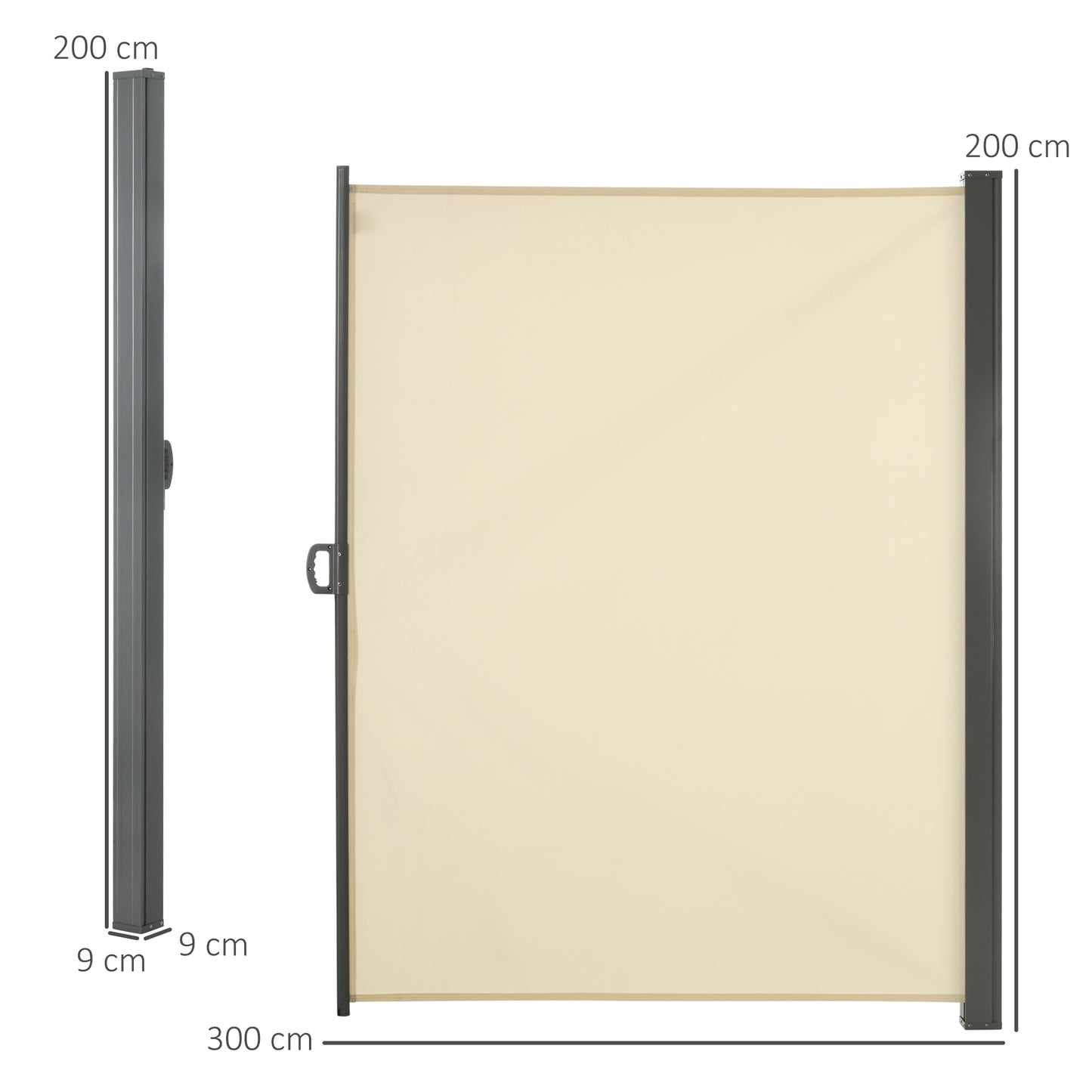Outsunny 3x2m Retractable Sun Side Awning Screen Fence For Patio Garden Wall Balcony Privacy Divider Cream