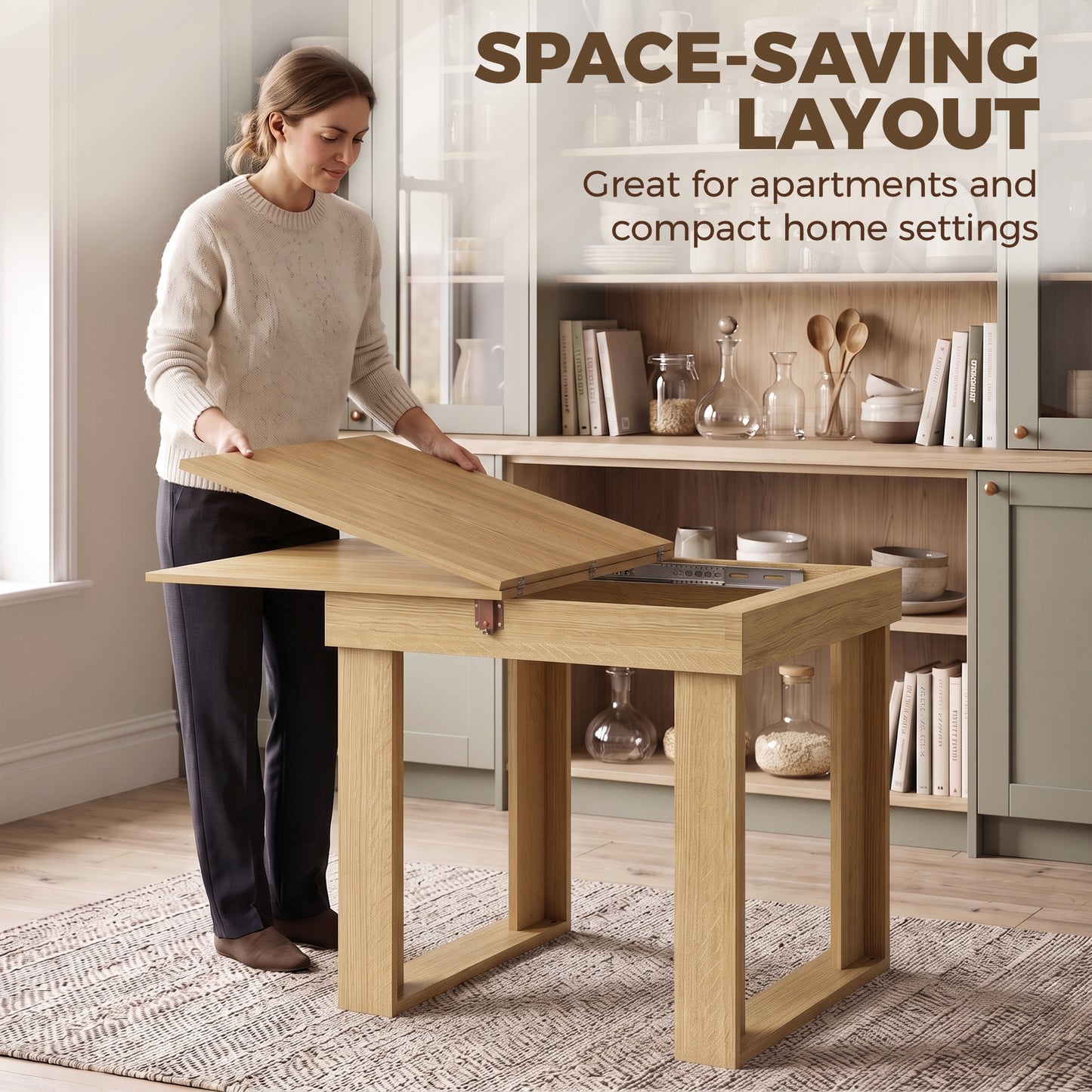 Homcom Folding Dining Table With Under Storage And Oak Effect Extension