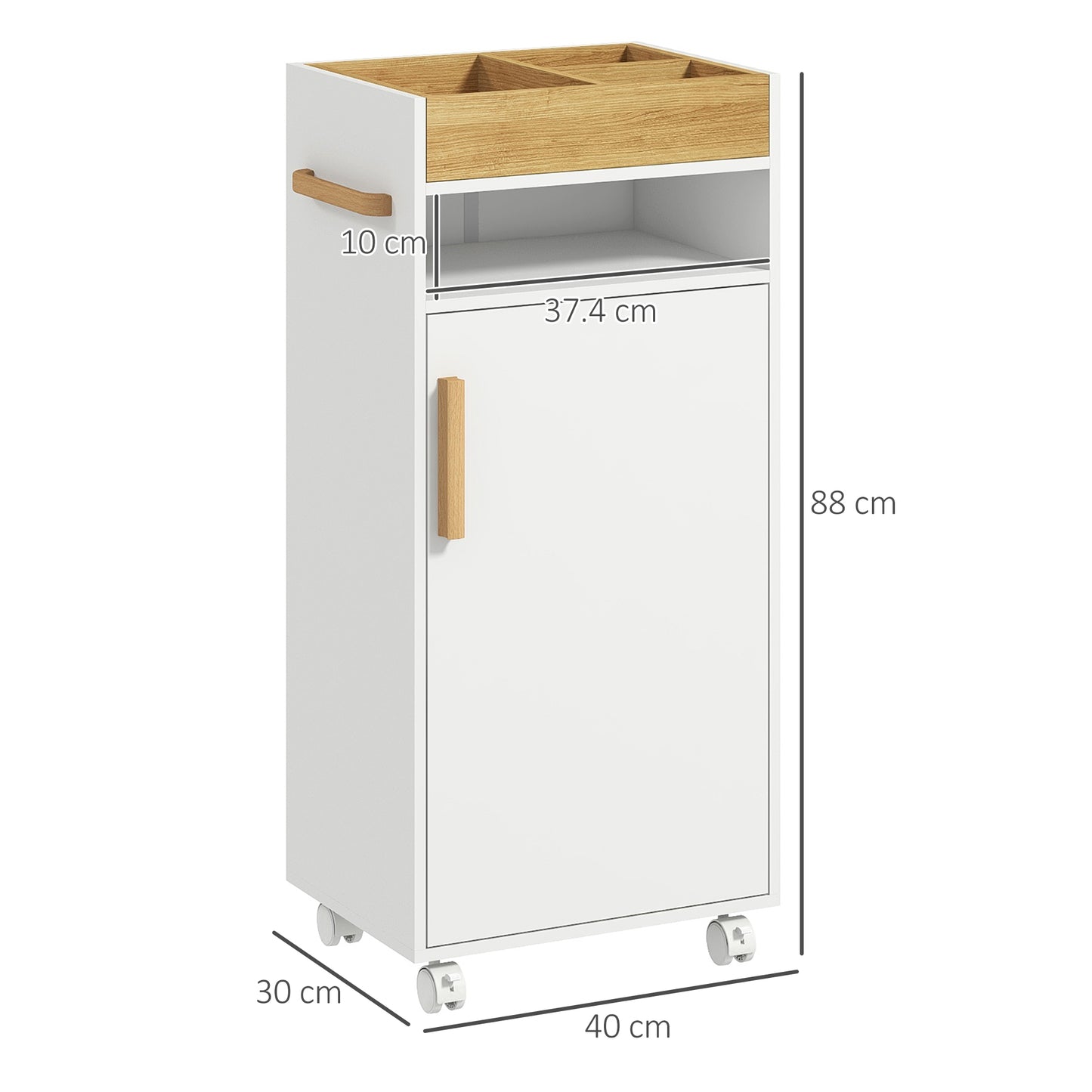 Kleankin Scandinavian Style Mobile Bathroom Storage Cabinet with Adjustable Shelves and Removable Tray - ALL4U RETAILER LTD