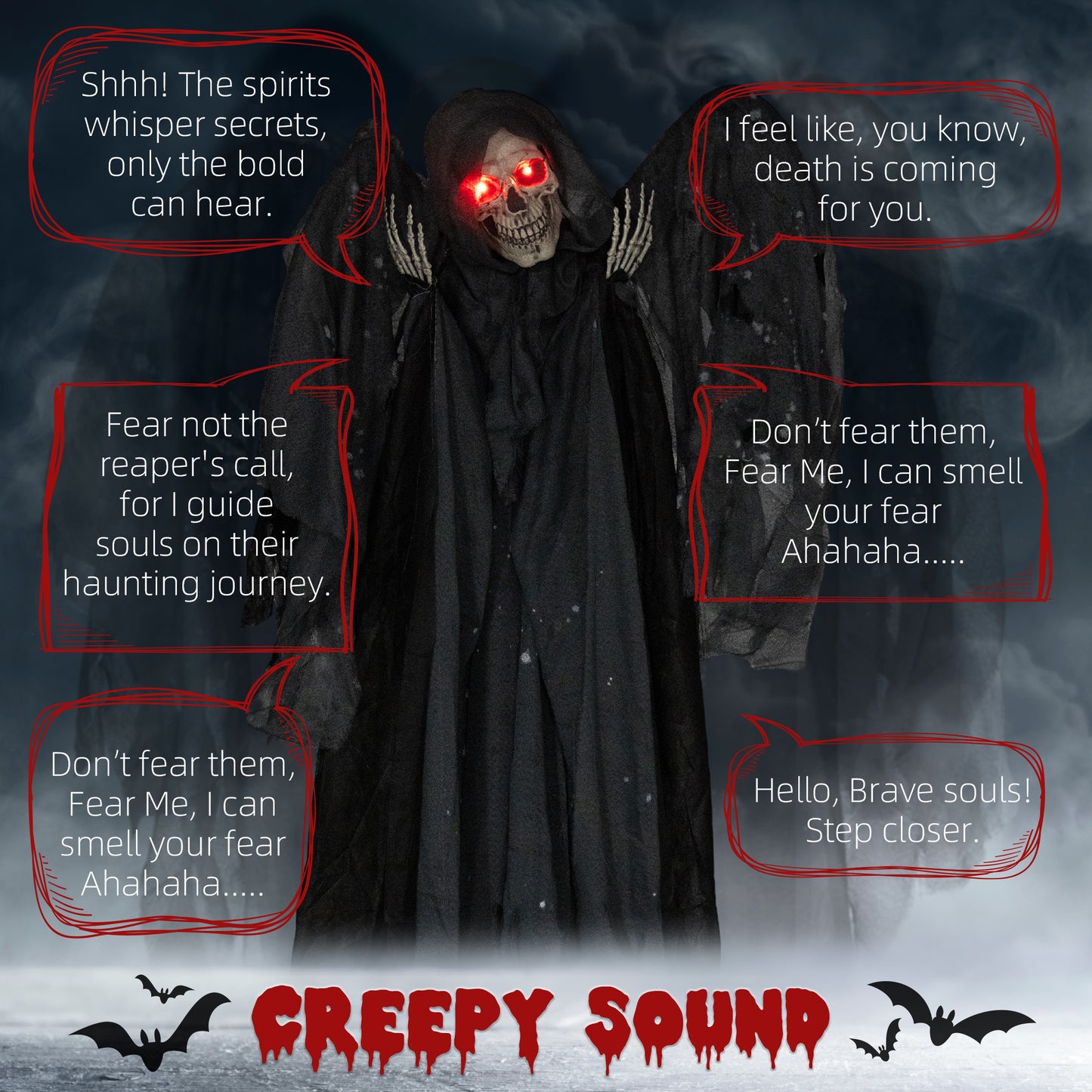 HOMCOM Animated 77" Winged Grim Reaper Halloween Prop with Sound and Light Effects for Spooky Outdoor Decor - ALL4U RETAILER LTD