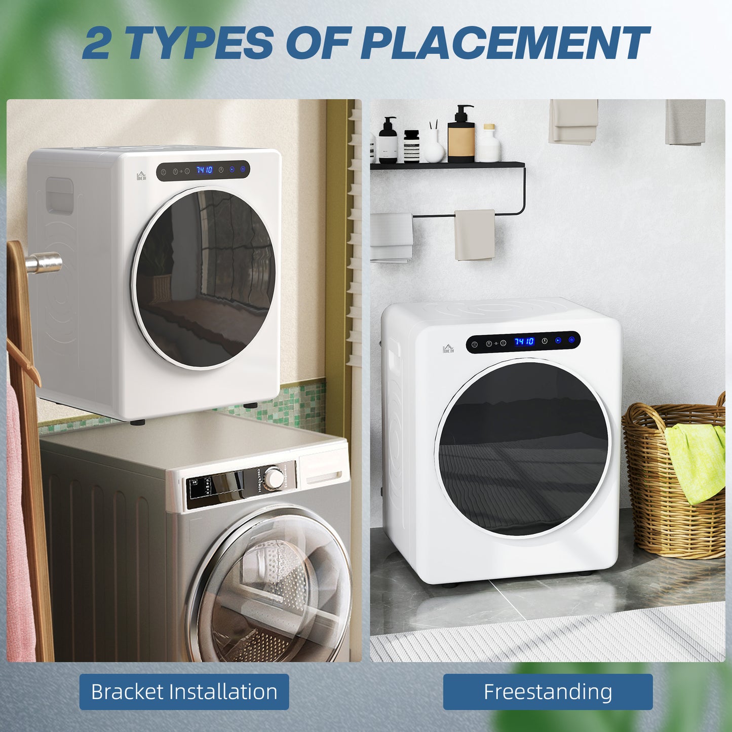 HOMCOM 4kg Compact Tumble Dryer 1000W With Adjustable 40 to 60 Celsius Drying Temperature White