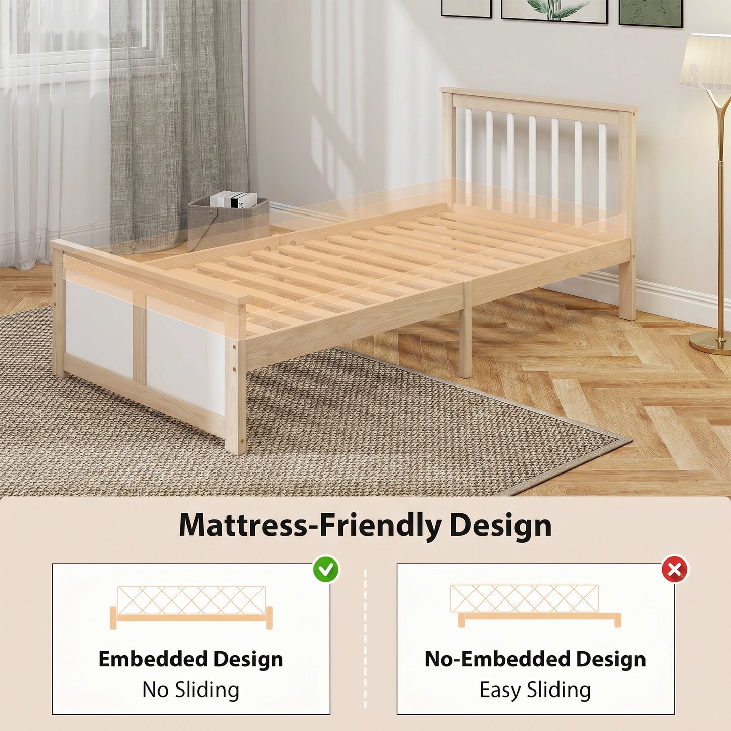 HOMCOM Pine Storage Bed 3ft Single Solid Wooden Bed Frame With Drawers And Headboard Natural Wood Finish