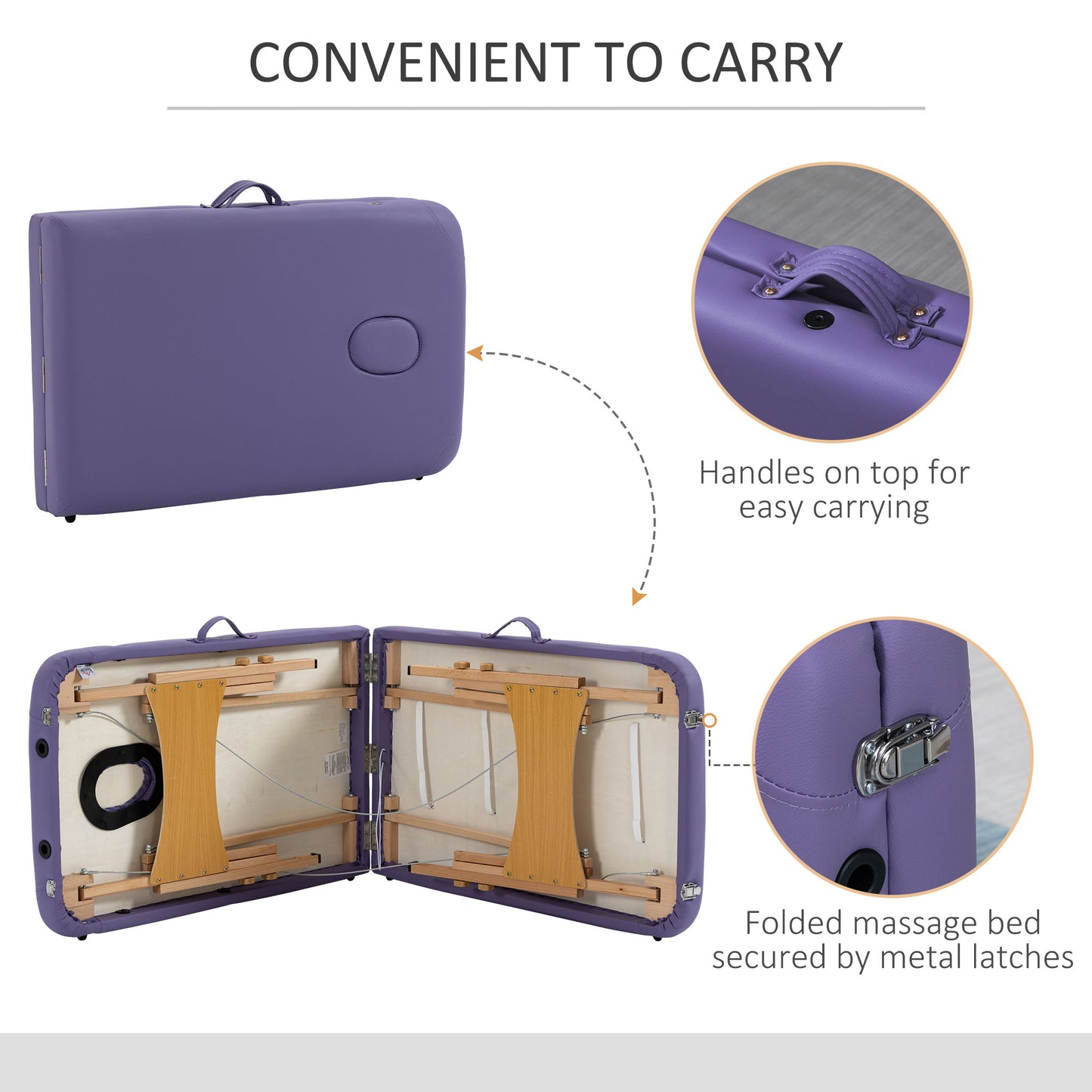 HOMCOM Adjustable Folding Massage Table with Carry Bag, 2-Section Spa Bed, Wooden Frame, Purple - ALL4U RETAILER LTD