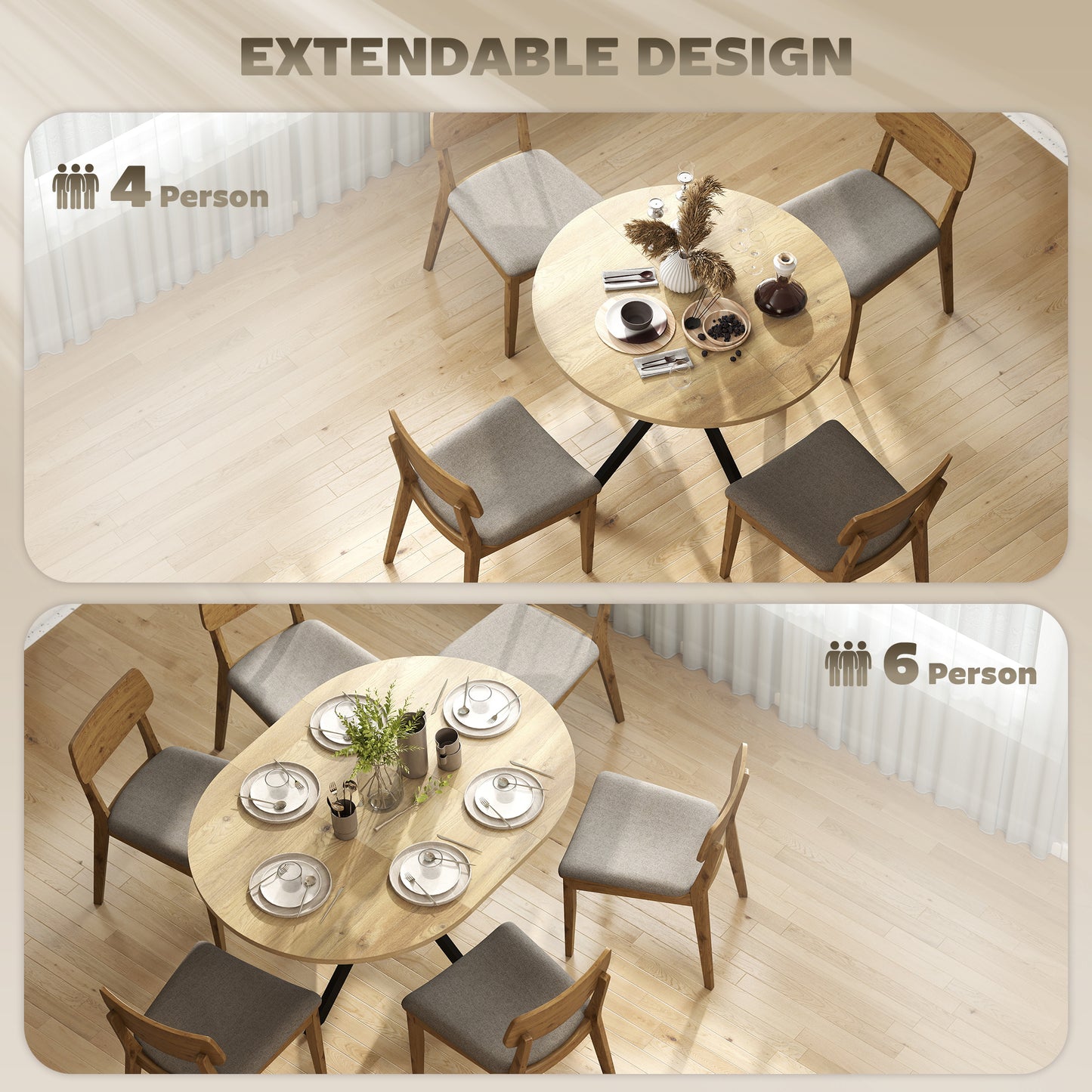 HOMCOM Extendable Dining Table For Four To Six People With Butterfly Leaf And X Shape Base Industrial Natural Wood