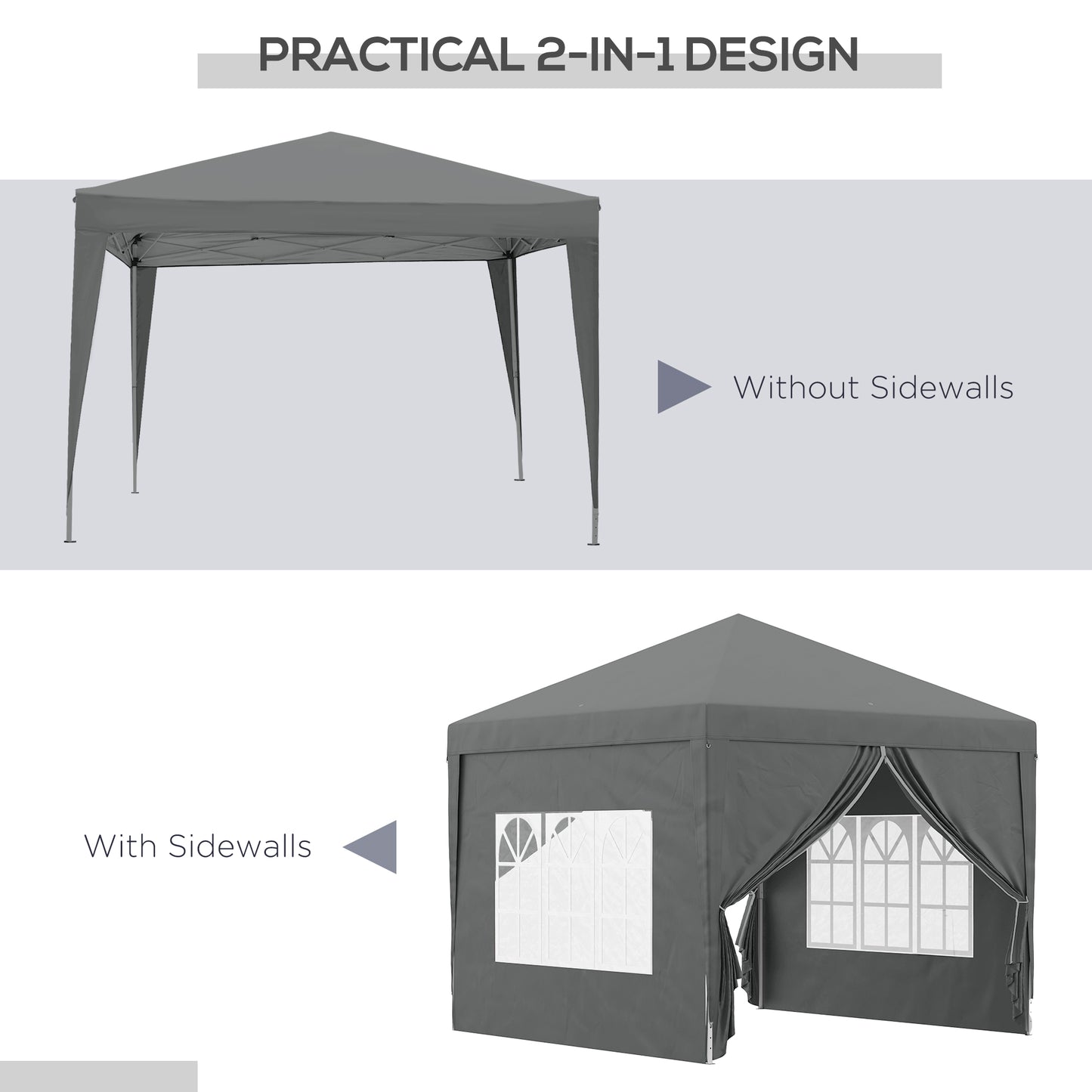 Outsunny 3x3m Waterproof Pop-Up Canopy Tent with Carry Bag and Windows for Events, Grey - ALL4U RETAILER LTD