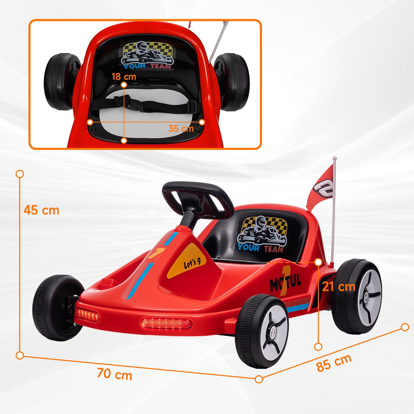 AIYAPLAY Kids Electric Go Kart with Lights, Music & Horn - Safe Fun for Ages 3-5, Red