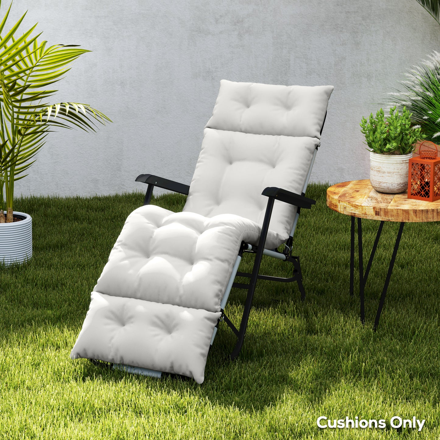 Outsunny Sun Lounger Cushions Set 190 x 56 x 10 cm Light Grey With 6 Ties UPF20 220gsm Fabric