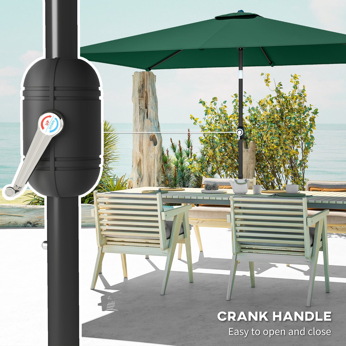 Outsunny Garden Parasol Umbrella With Crank Handle Tilt Function 180g Fade Resistant Polyester Canopy Green