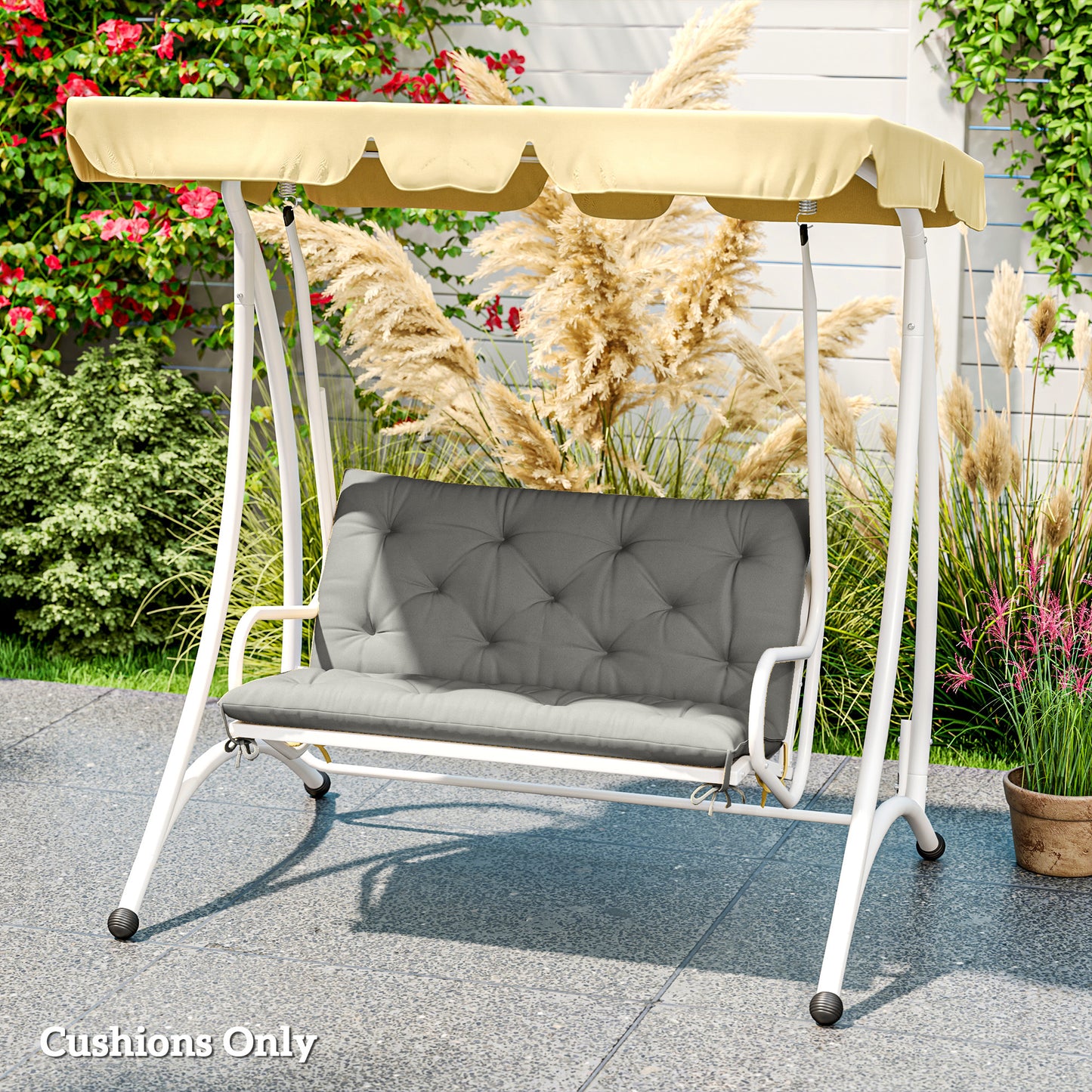 Outsunny 2 Seater Bench Pad Garden Chair Cushion With Back And Ties For Indoor And Outdoor Use 98 x 100 cm Light Grey