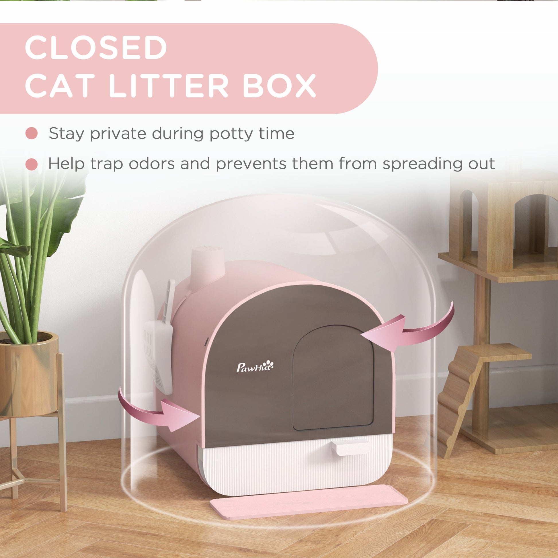 PawHut Enclosed Cat Litter Box with Lid and Scoop - Pink Litter Tray for Kittens - ALL4U RETAILER LTD