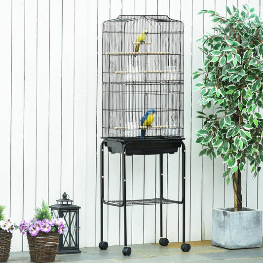 PawHut Black Bird Cage with Stand and Accessories, 36 x 46.5 x 157 cm - ALL4U RETAILER LTD