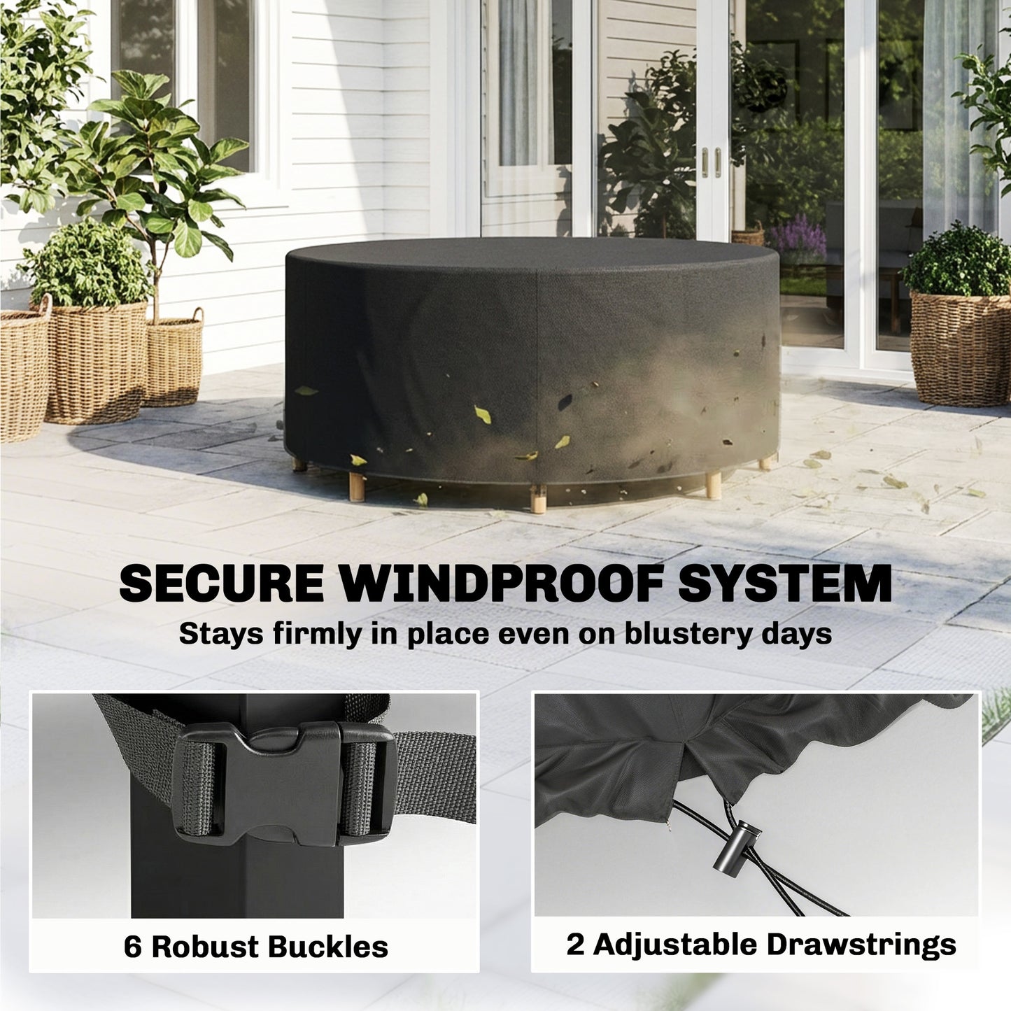Outsunny Round Garden Furniture Cover Waterproof 420D Heavy Duty Oxford For Outdoor 214 Cm Diameter Black