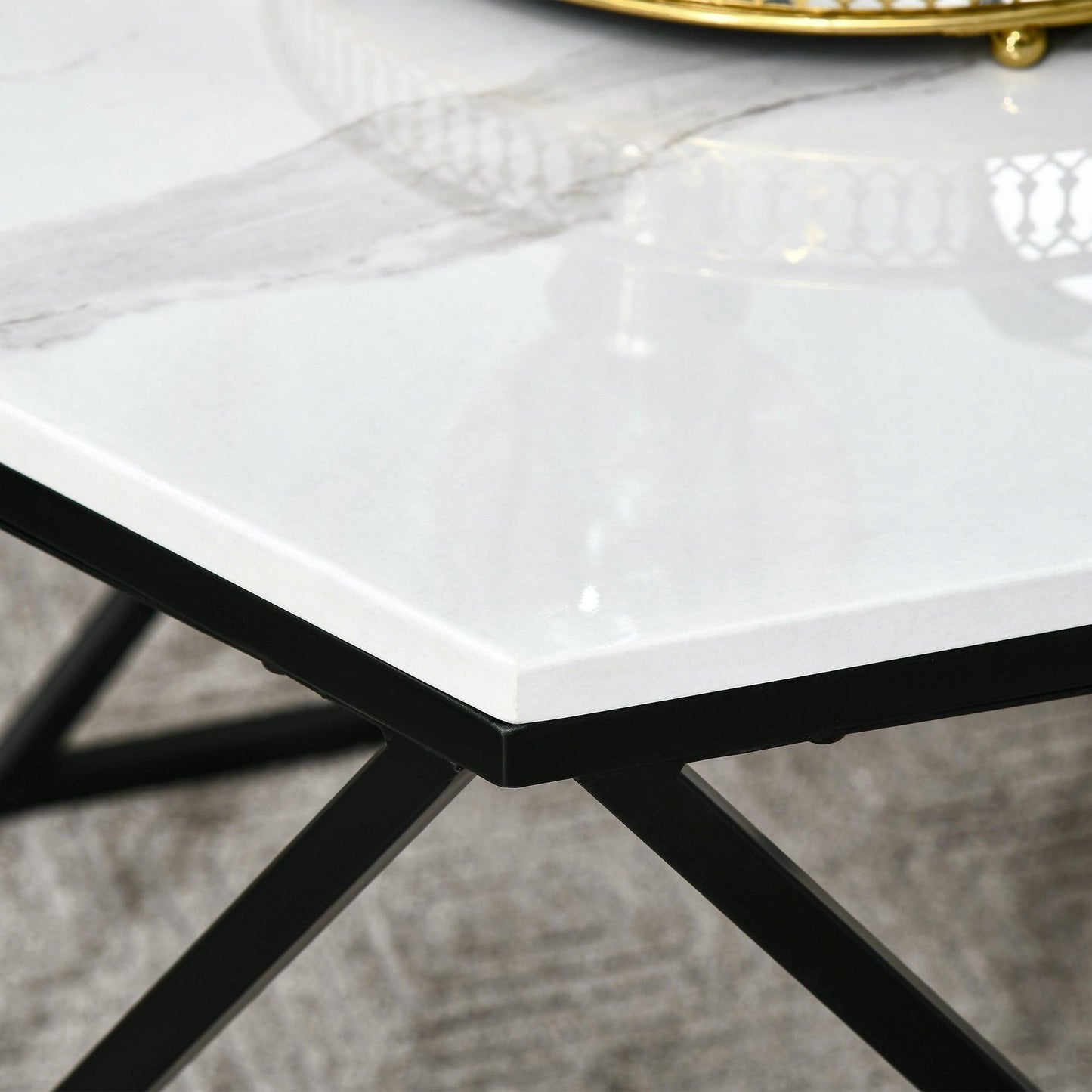 HOMCOM Modern White Marble Coffee Table with Steel Frame for Living Room - ALL4U RETAILER LTD