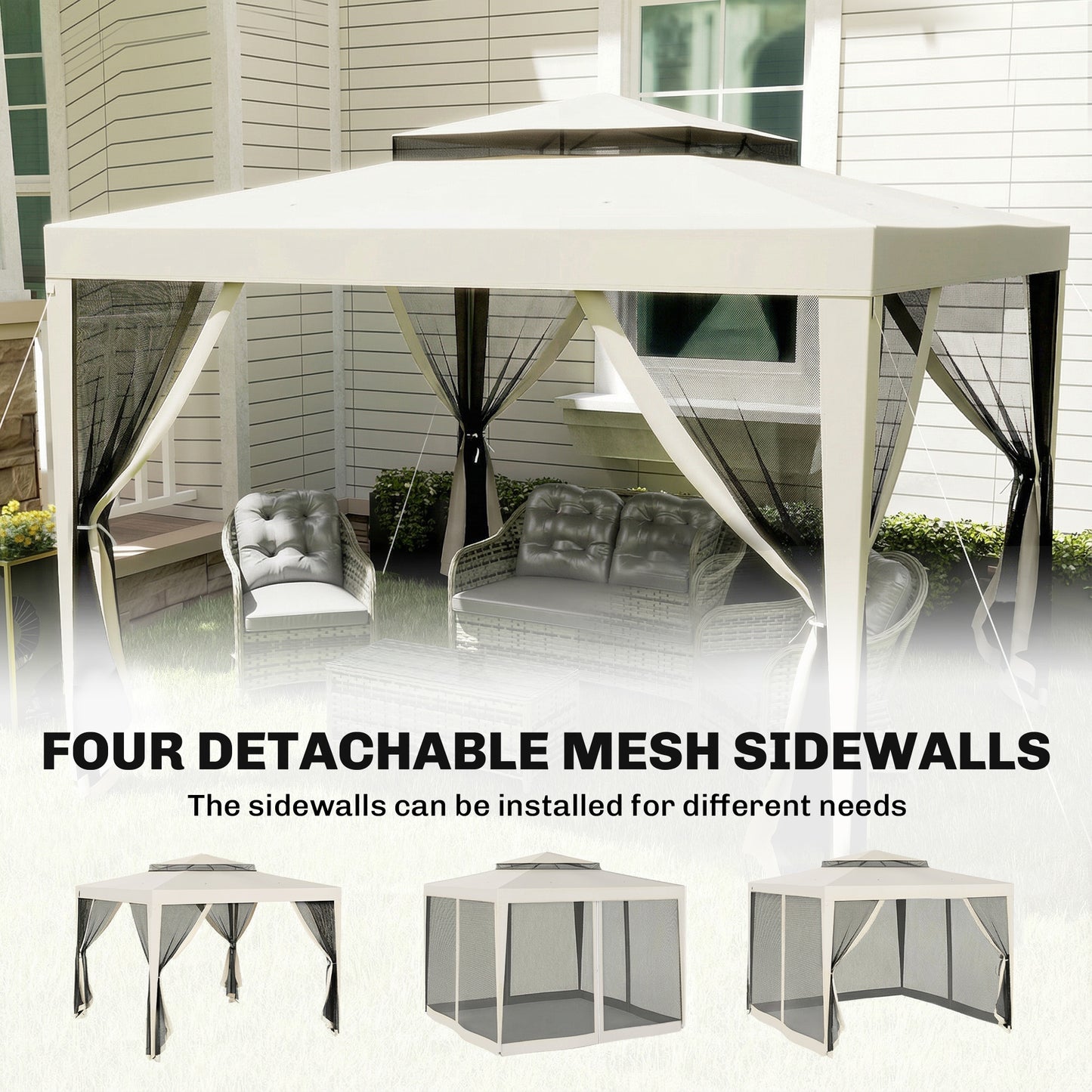 Outsunny 3 X 3 M Gazebo With Removable Mesh Sidewalls Netting Patio Canopy Outdoor Event Shelter Cream White
