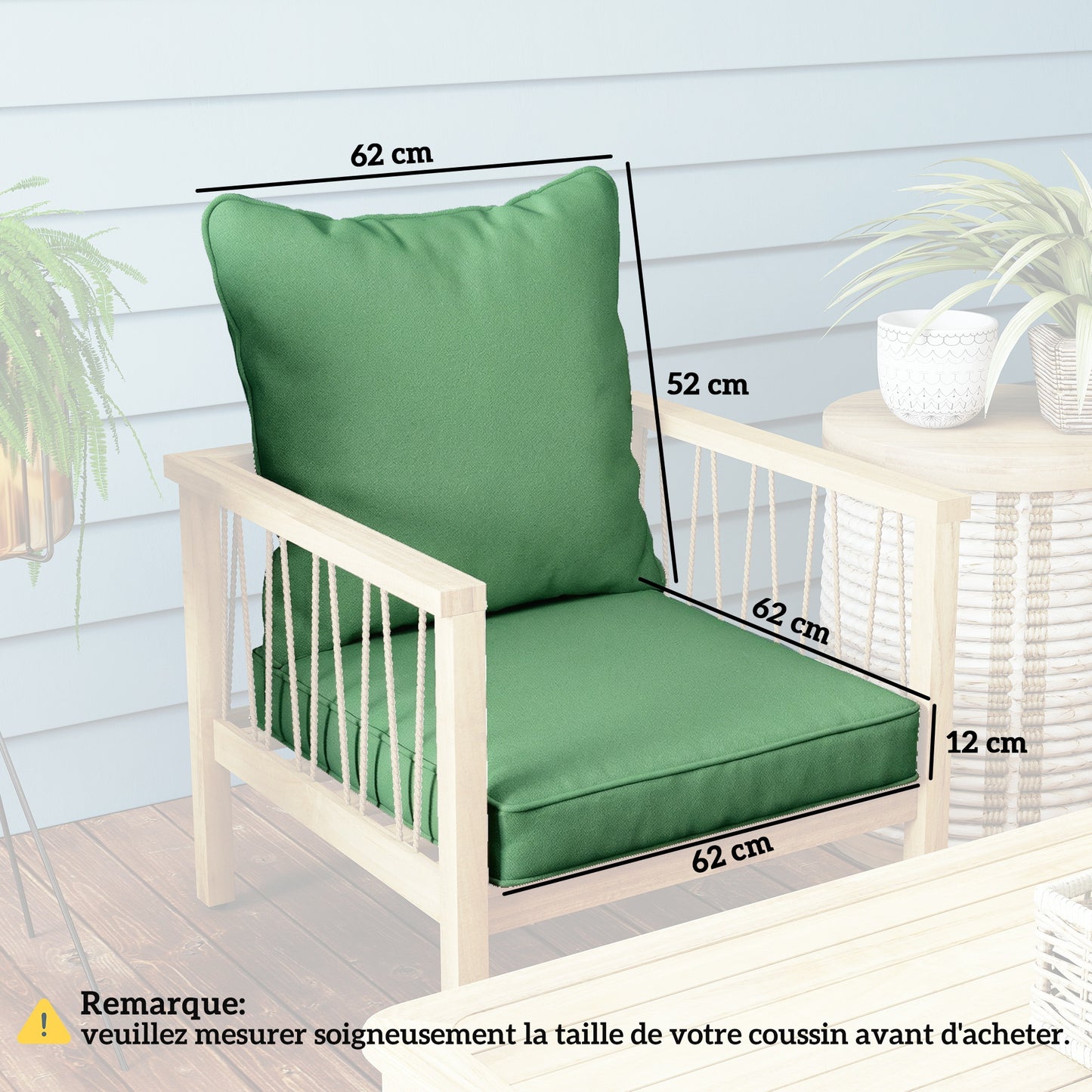 Outsunny Green Outdoor Seat And Back Cushion Set Cushions Only For Patio Garden Chairs With Thick Padding